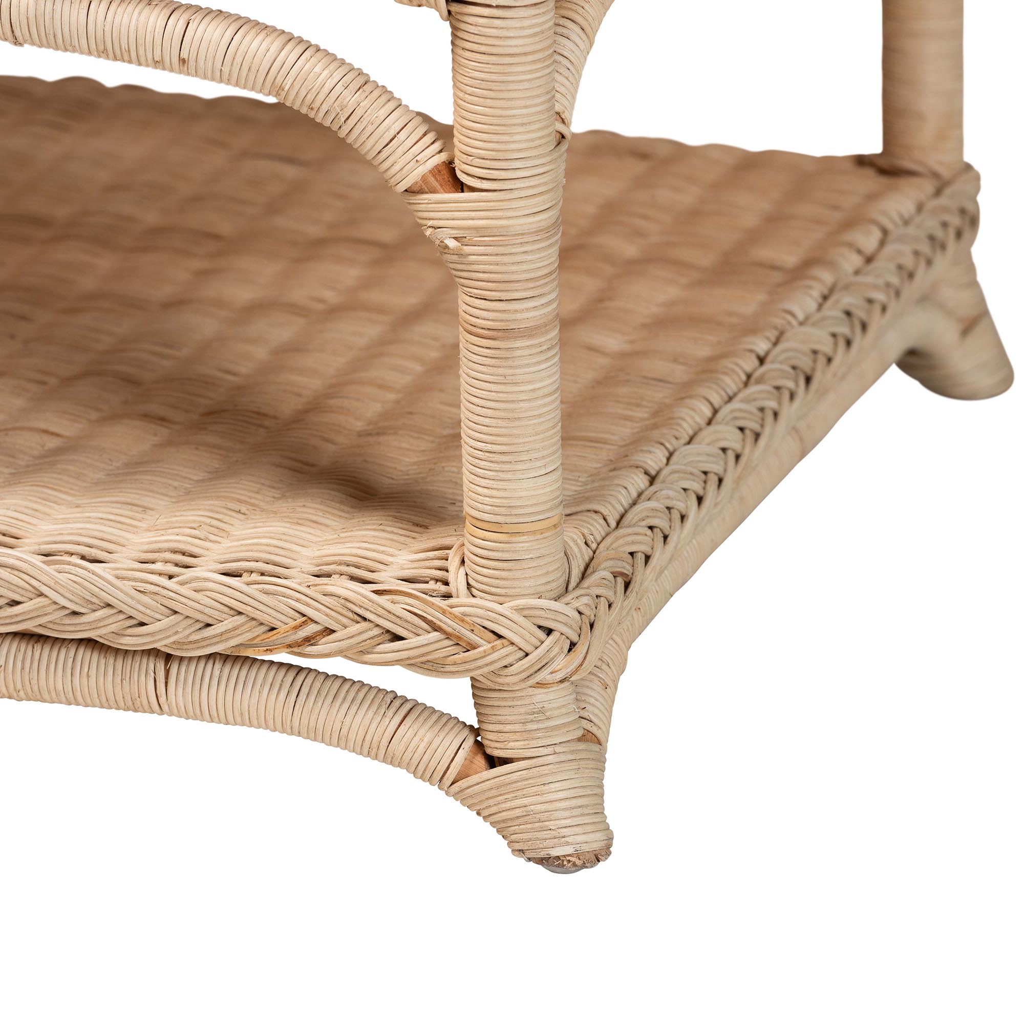 bali & pari Oxford Braided Natural Rattan Coffee Table with Open Shelf - Coastal Boho Living Room Accent Table with Decorative Loop Detailing