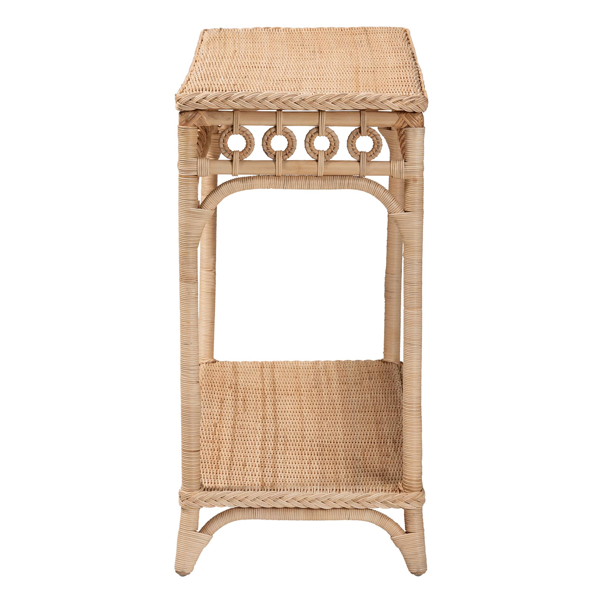 bali & pari Oxford Braided Natural Rattan Console Table with Open Shelf - Coastal Boho Entryway or Hallway Accent Table with Decorative Loop Detailing