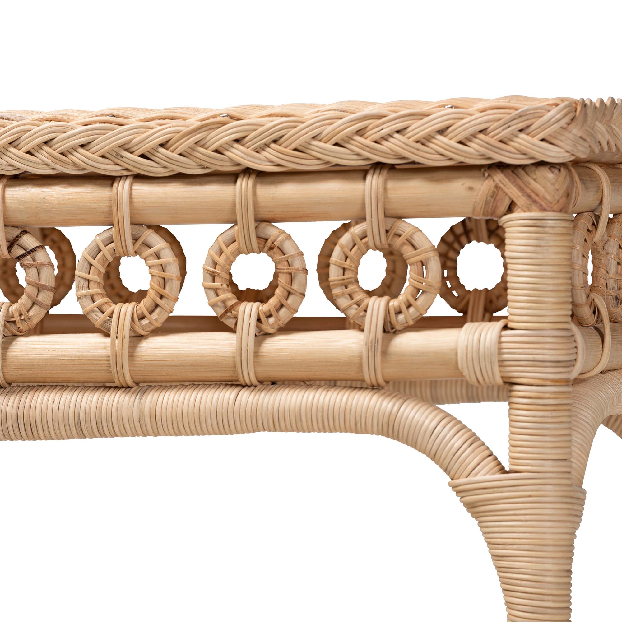 bali & pari Oxford Braided Natural Rattan Console Table with Open Shelf - Coastal Boho Entryway or Hallway Accent Table with Decorative Loop Detailing
