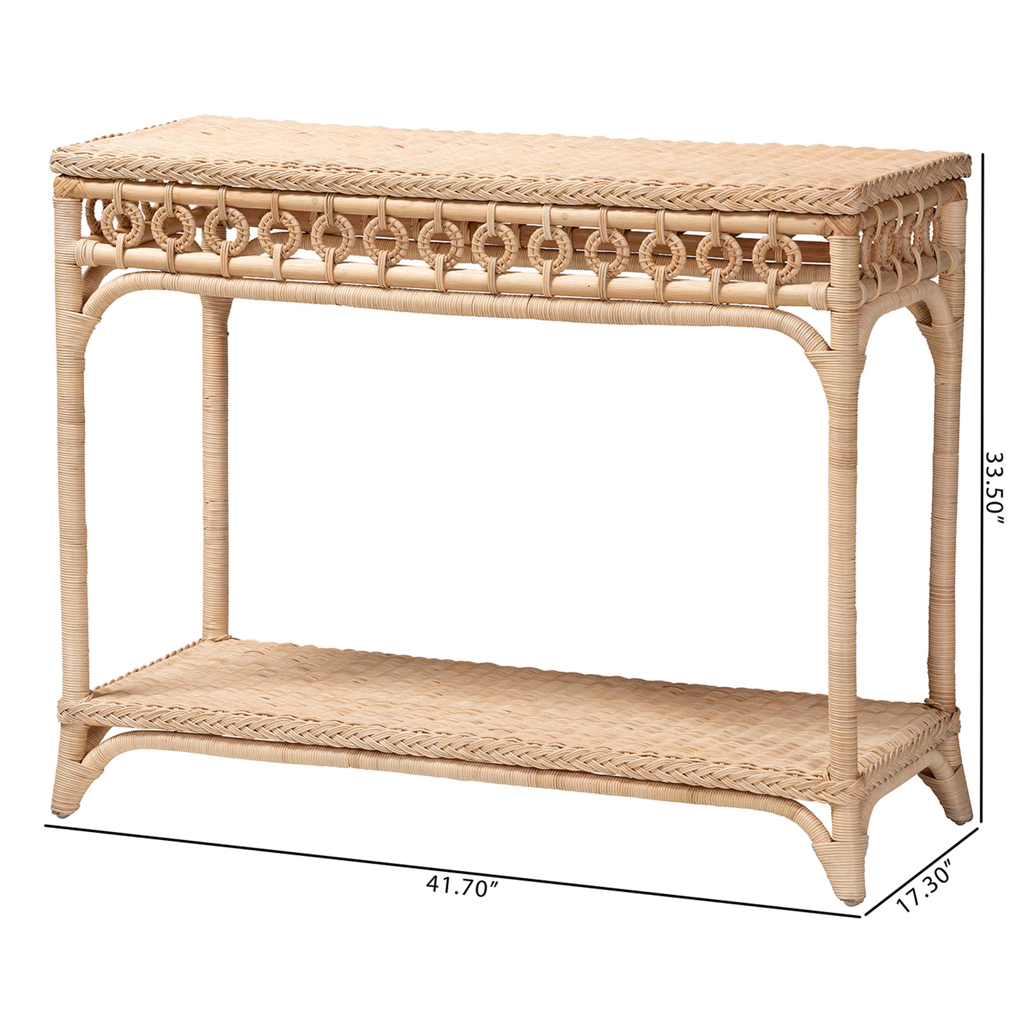 bali & pari Oxford Braided Natural Rattan Console Table with Open Shelf - Coastal Boho Entryway or Hallway Accent Table with Decorative Loop Detailing
