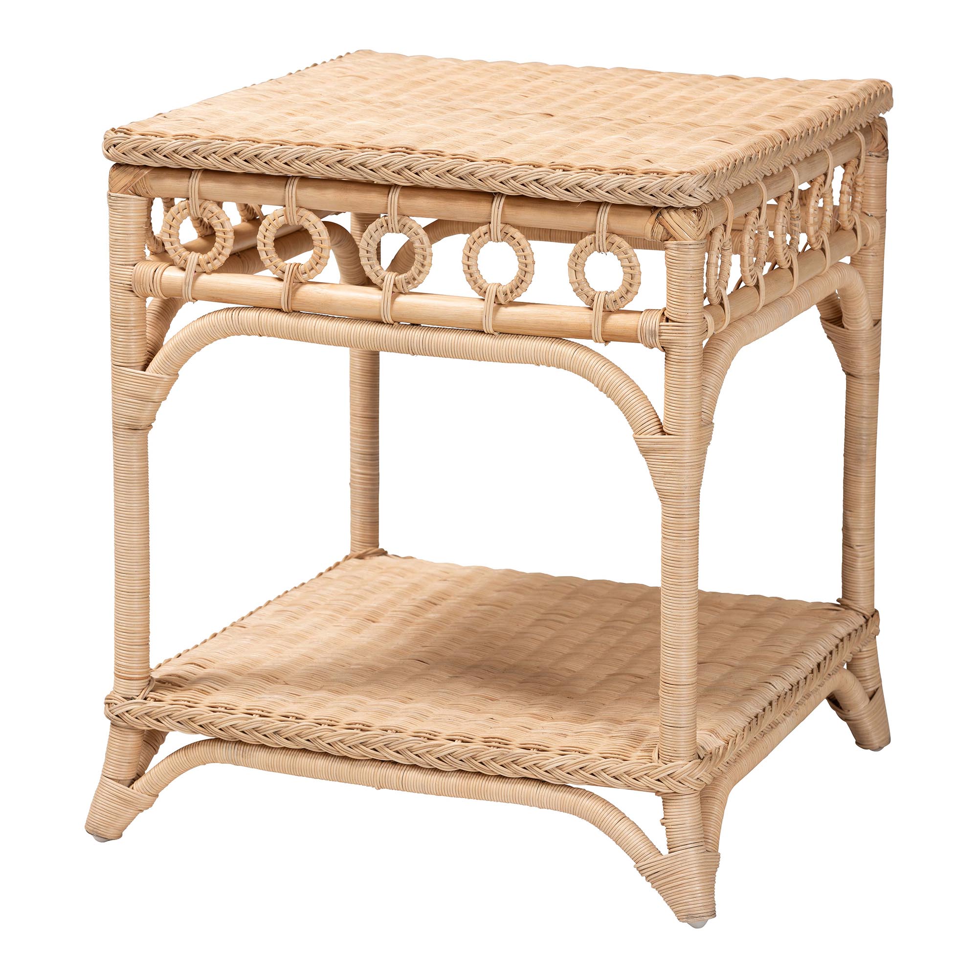bali & pari Oxford Braided Natural Rattan End Table with Shelf - Square Boho Accent Table with Decorative Loop Detailing, Coastal Style for Living Room or Bedroom