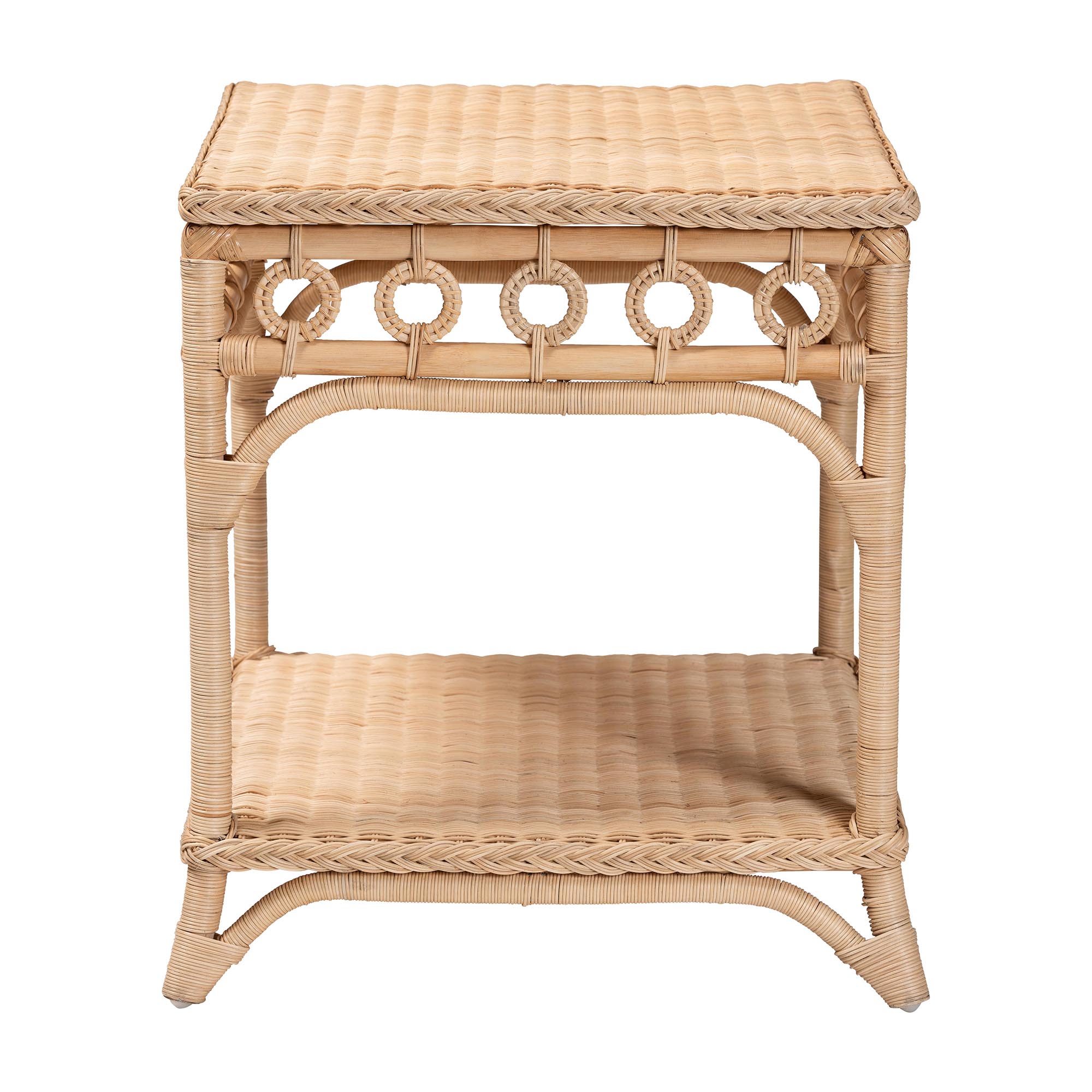 bali & pari Oxford Braided Natural Rattan End Table with Shelf - Square Boho Accent Table with Decorative Loop Detailing, Coastal Style for Living Room or Bedroom
