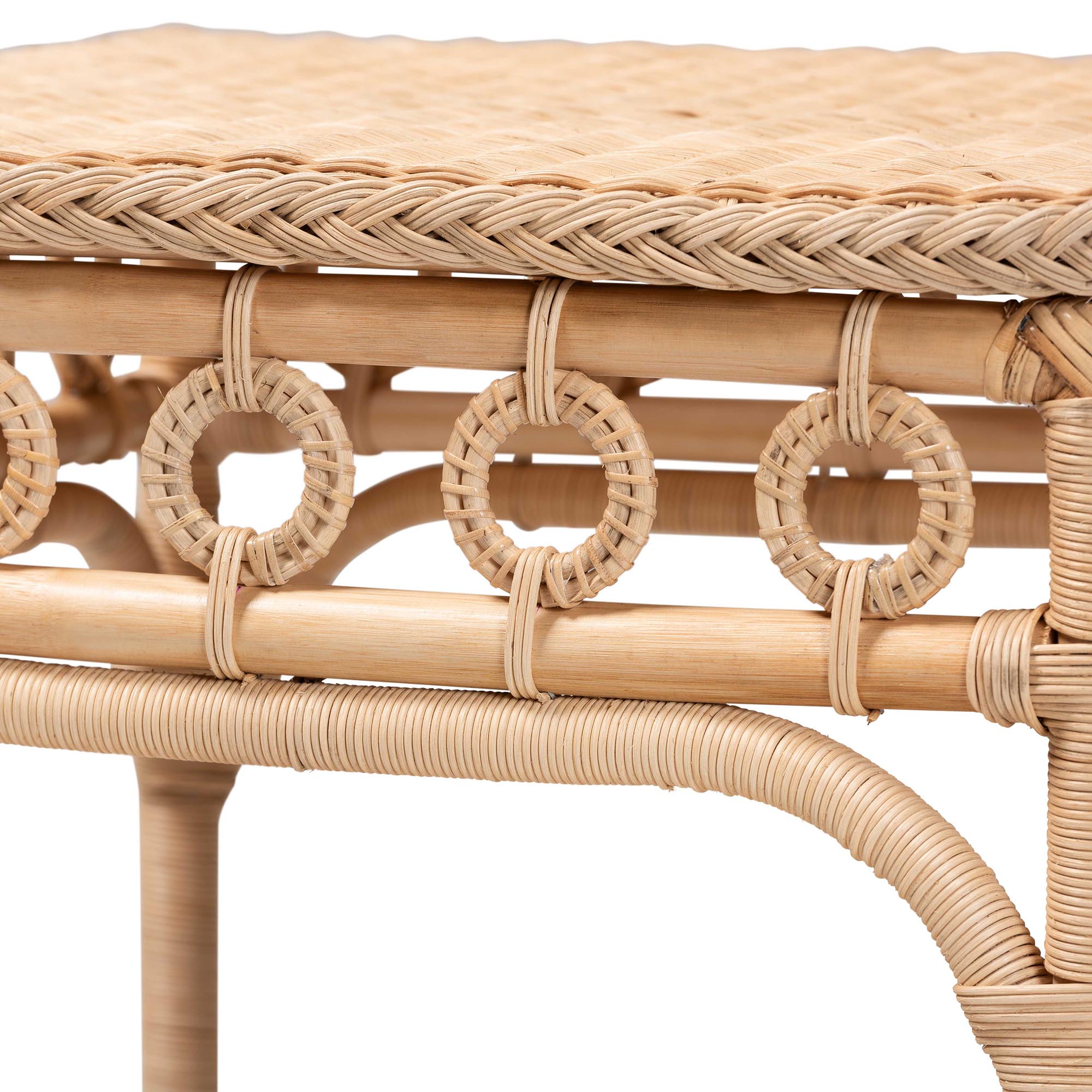 bali & pari Oxford Braided Natural Rattan End Table with Shelf - Square Boho Accent Table with Decorative Loop Detailing, Coastal Style for Living Room or Bedroom