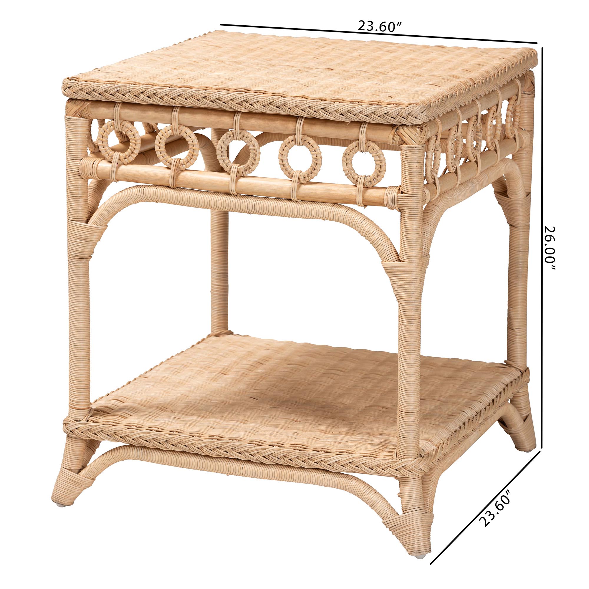 bali & pari Oxford Braided Natural Rattan End Table with Shelf - Square Boho Accent Table with Decorative Loop Detailing, Coastal Style for Living Room or Bedroom