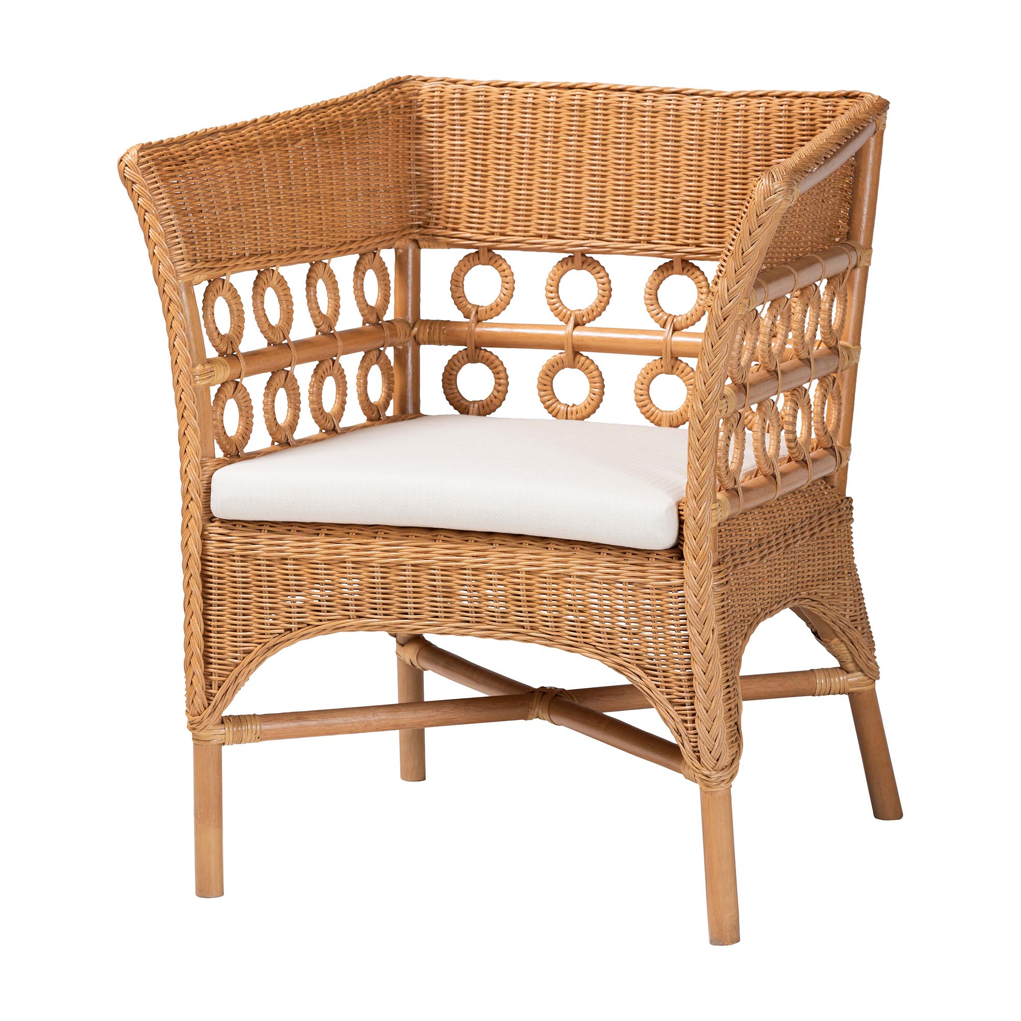 bali & pari Oxford Bohemian Light Honey Rattan 3-Piece Living Room Chair Set