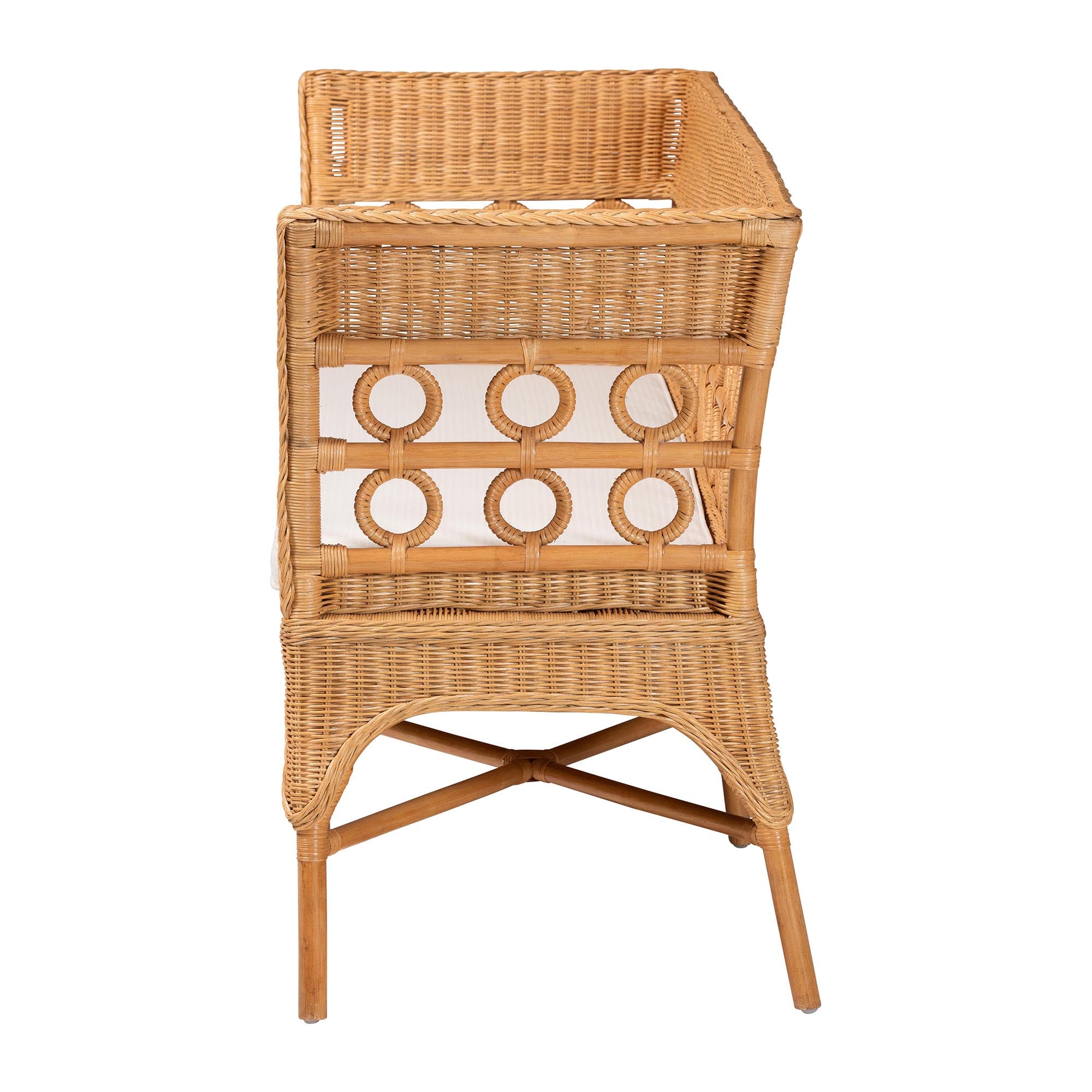 bali & pari Oxford Bohemian Light Honey Rattan Dining Bench with Armrests