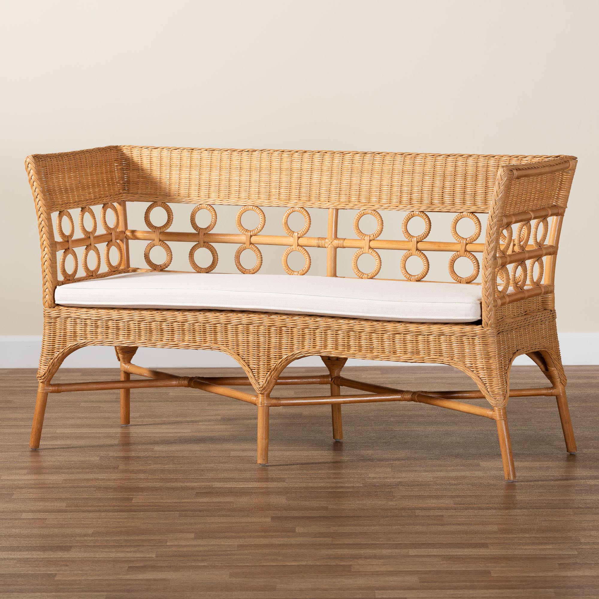bali & pari Oxford Bohemian Light Honey Rattan Dining Bench with Armrests