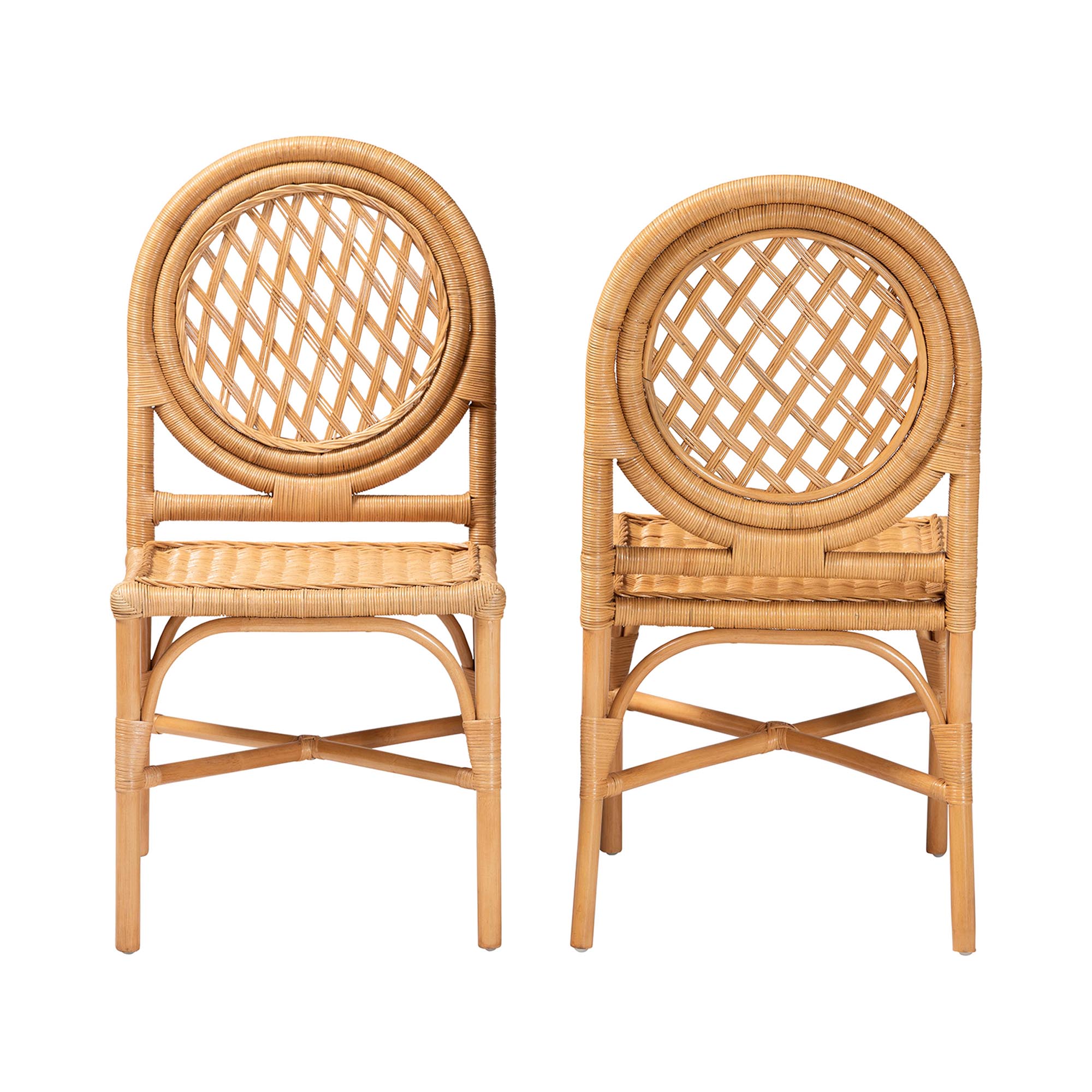 bali & pari Oxford Round Back Rattan Dining Chair Set of 2 - Handwoven Cane Accent Chairs with Open Lattice Design, Natural Wicker Seating for Coastal or Boho Dining Rooms