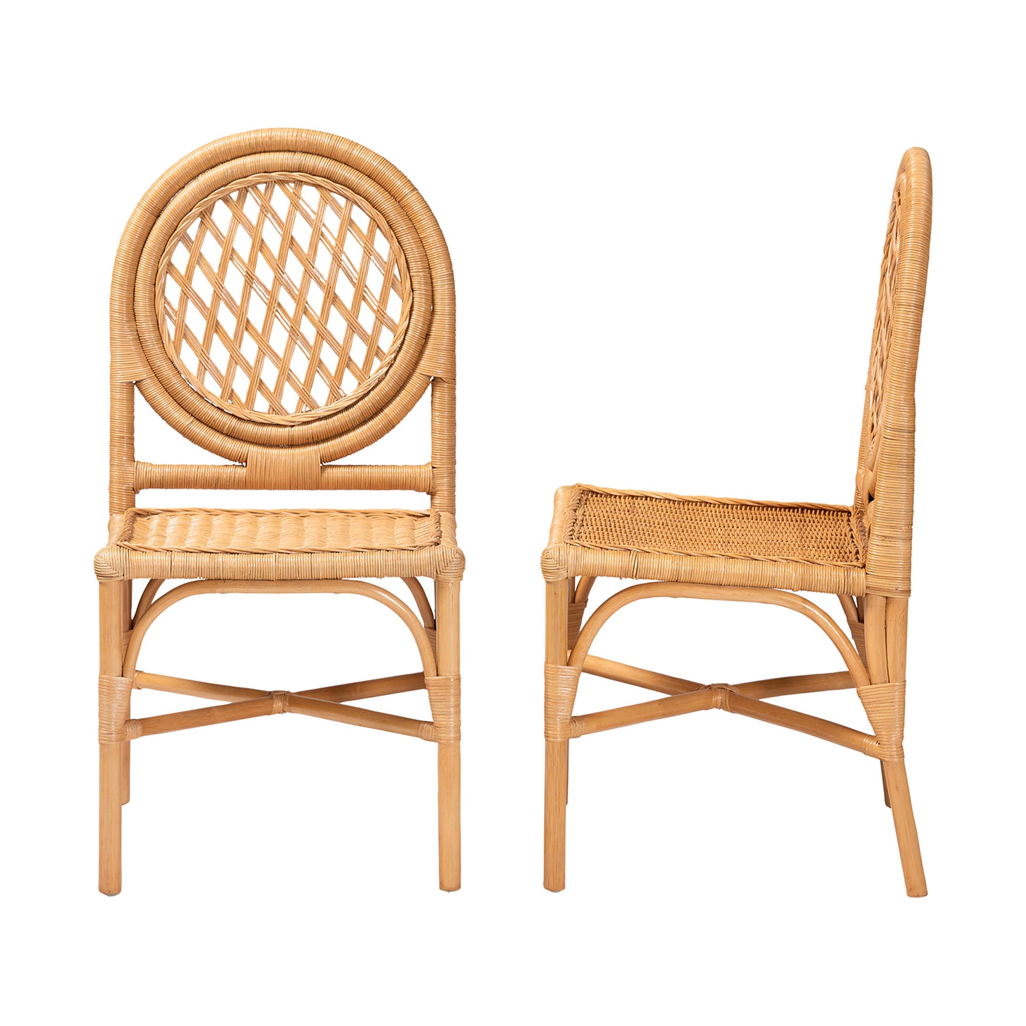 bali & pari Oxford Round Back Rattan Dining Chair Set of 2 - Handwoven Cane Accent Chairs with Open Lattice Design, Natural Wicker Seating for Coastal or Boho Dining Rooms