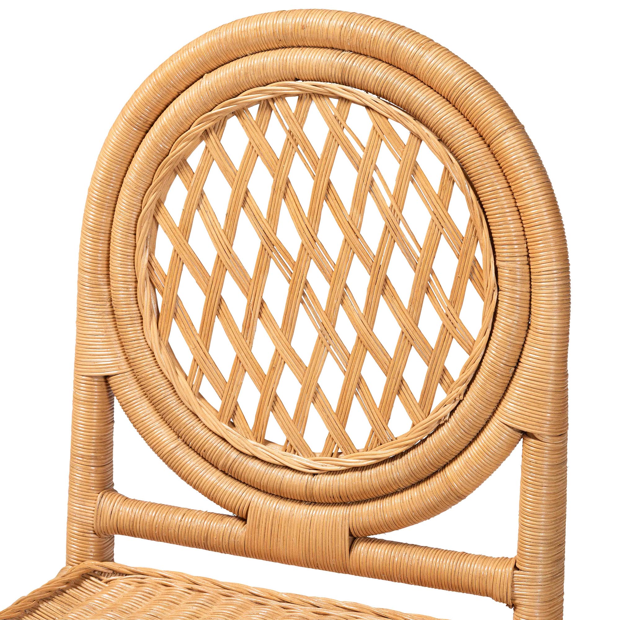 bali & pari Oxford Round Back Rattan Dining Chair Set of 2 - Handwoven Cane Accent Chairs with Open Lattice Design, Natural Wicker Seating for Coastal or Boho Dining Rooms