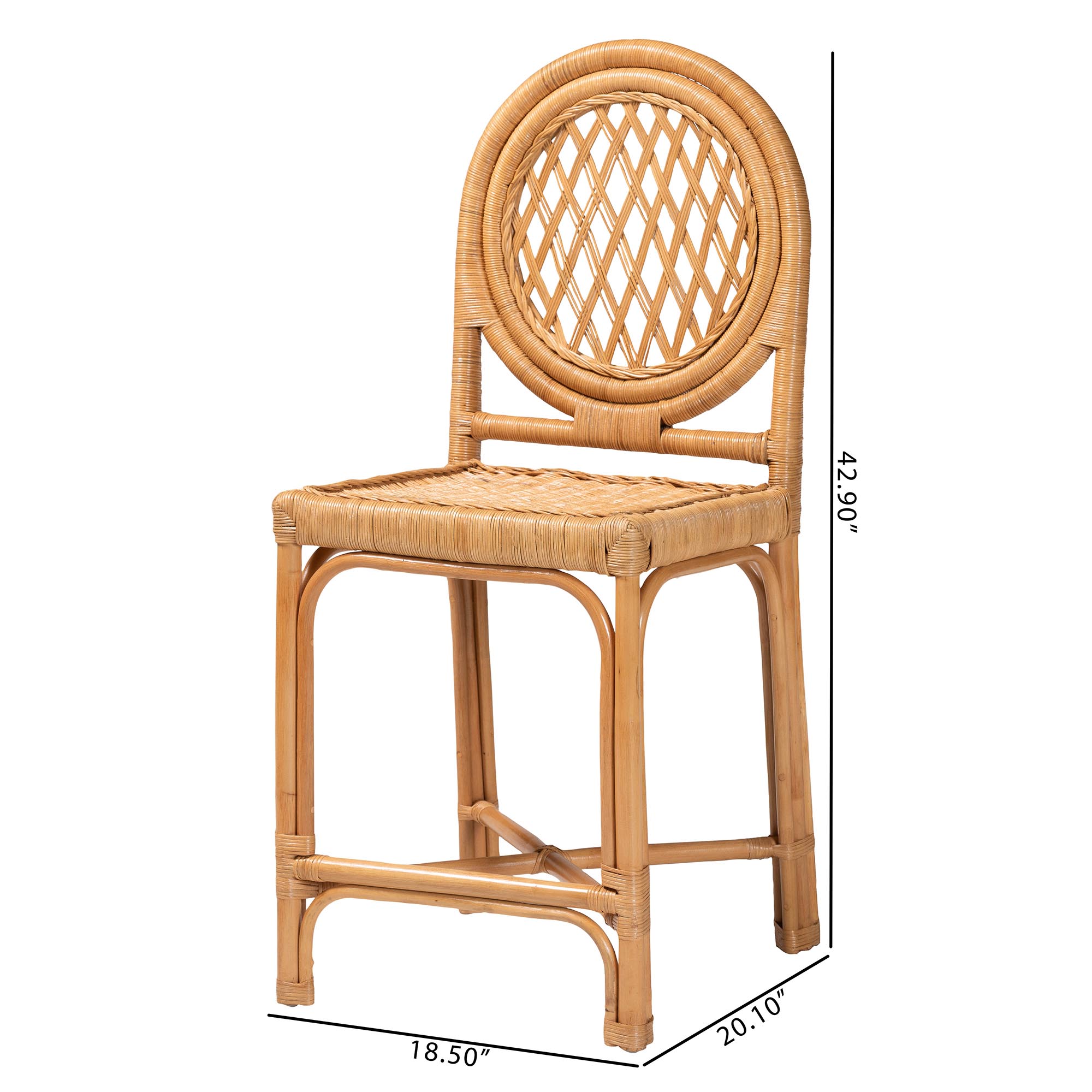 bali & pari Oxford Round Back Rattan Counter Stool - Handwoven Cane Counter Height Chair with Open Lattice Design, Natural Wicker Coastal Kitchen Island Seating