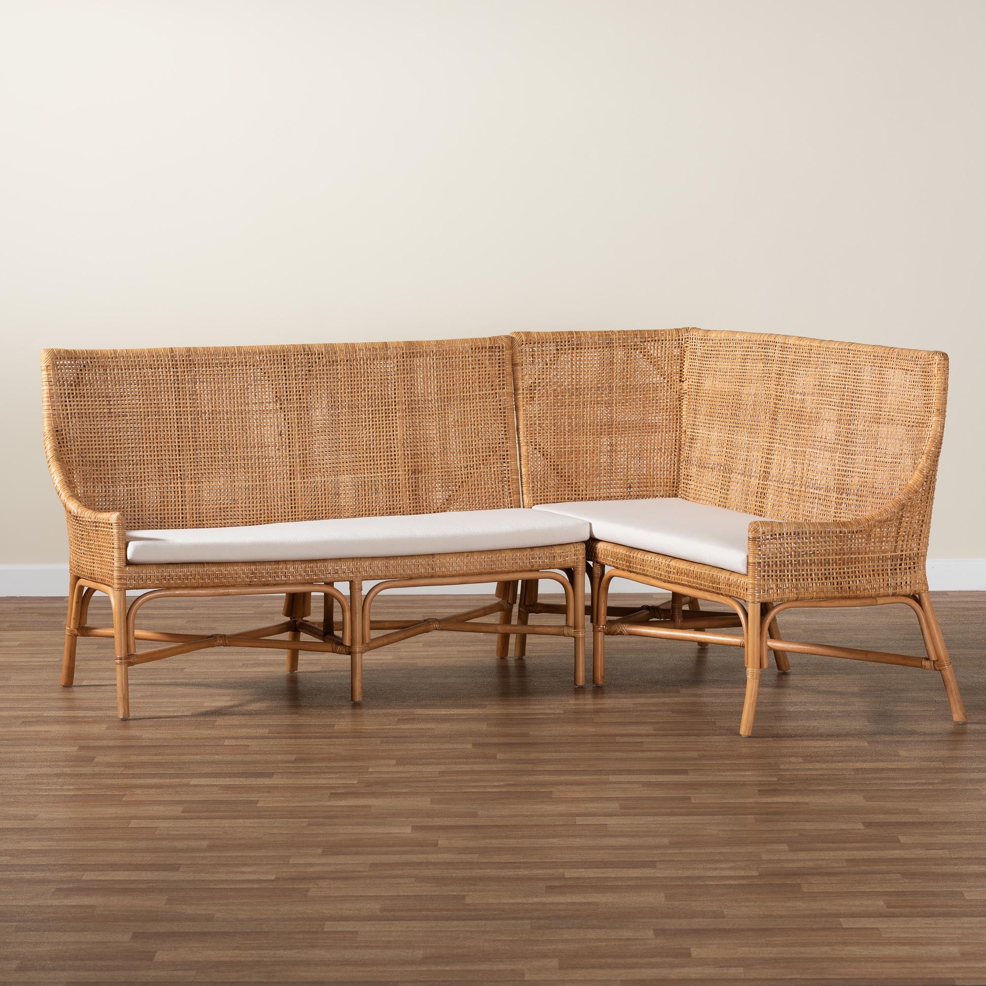 bali & pari Baako Bohemian Light Honey Rattan 2-Piece Dining Nook Bench Set