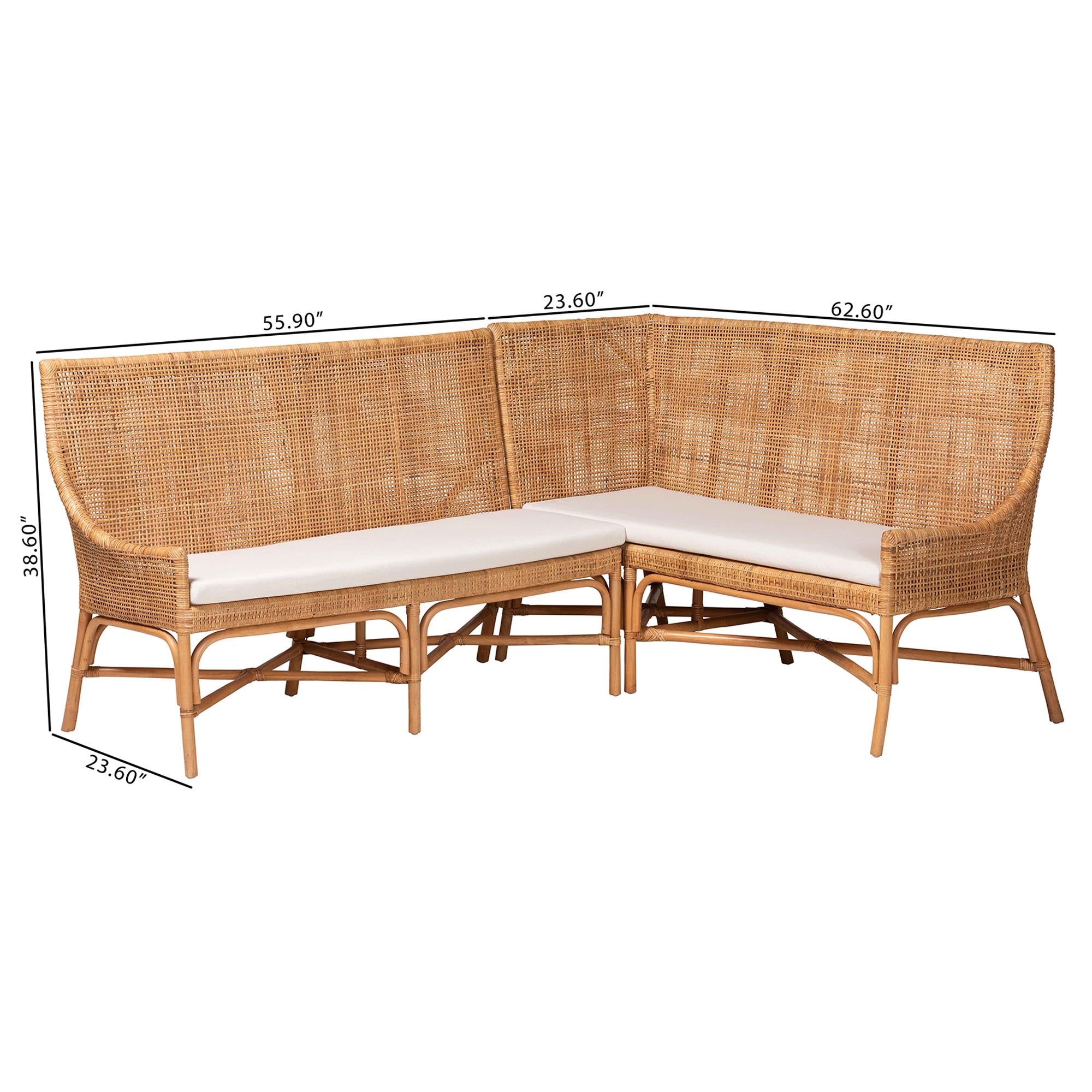 bali & pari Baako Bohemian Light Honey Rattan 2-Piece Dining Nook Bench Set