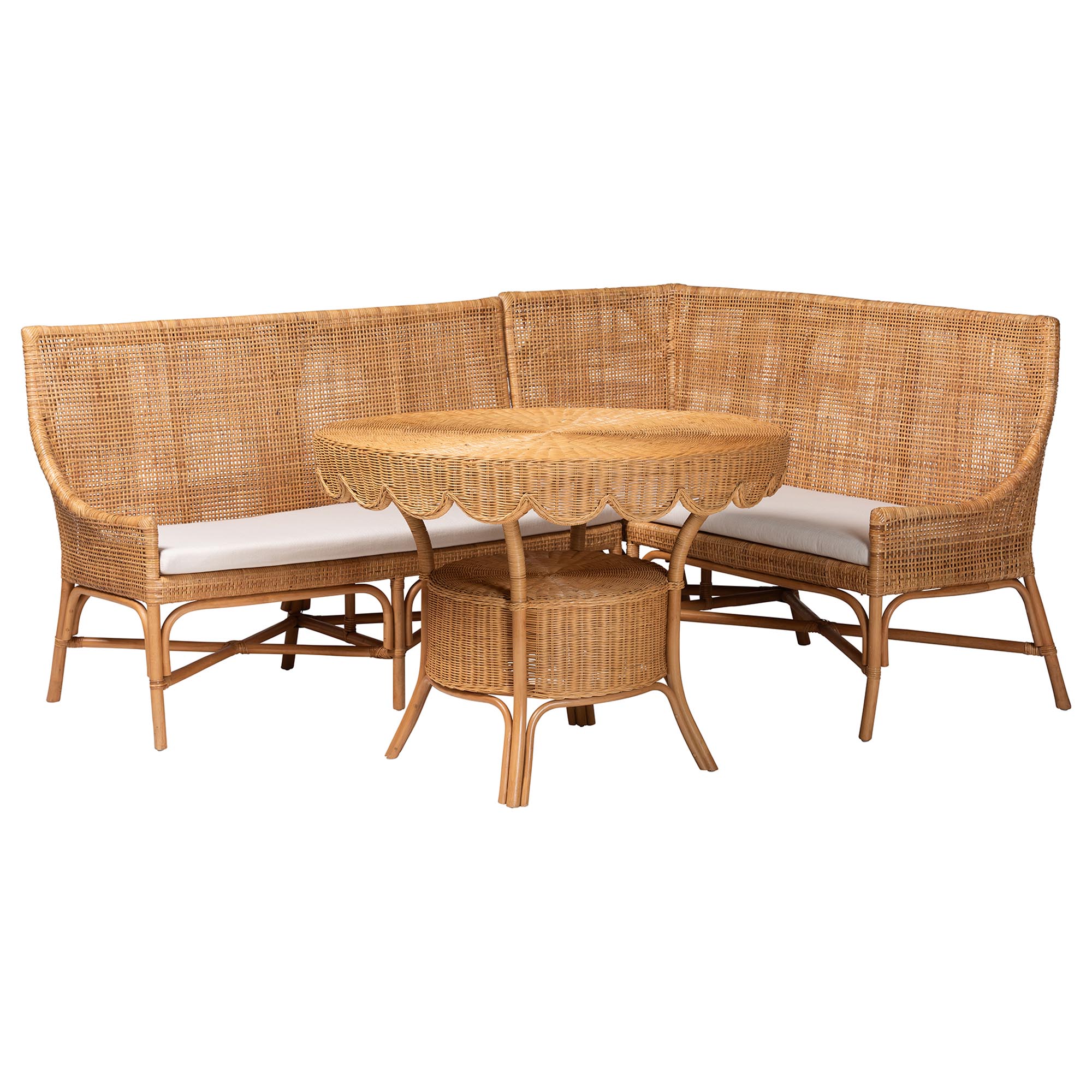 bali & pari Olivera Bohemian Light Honey Rattan 3-Piece Dining Nook Set