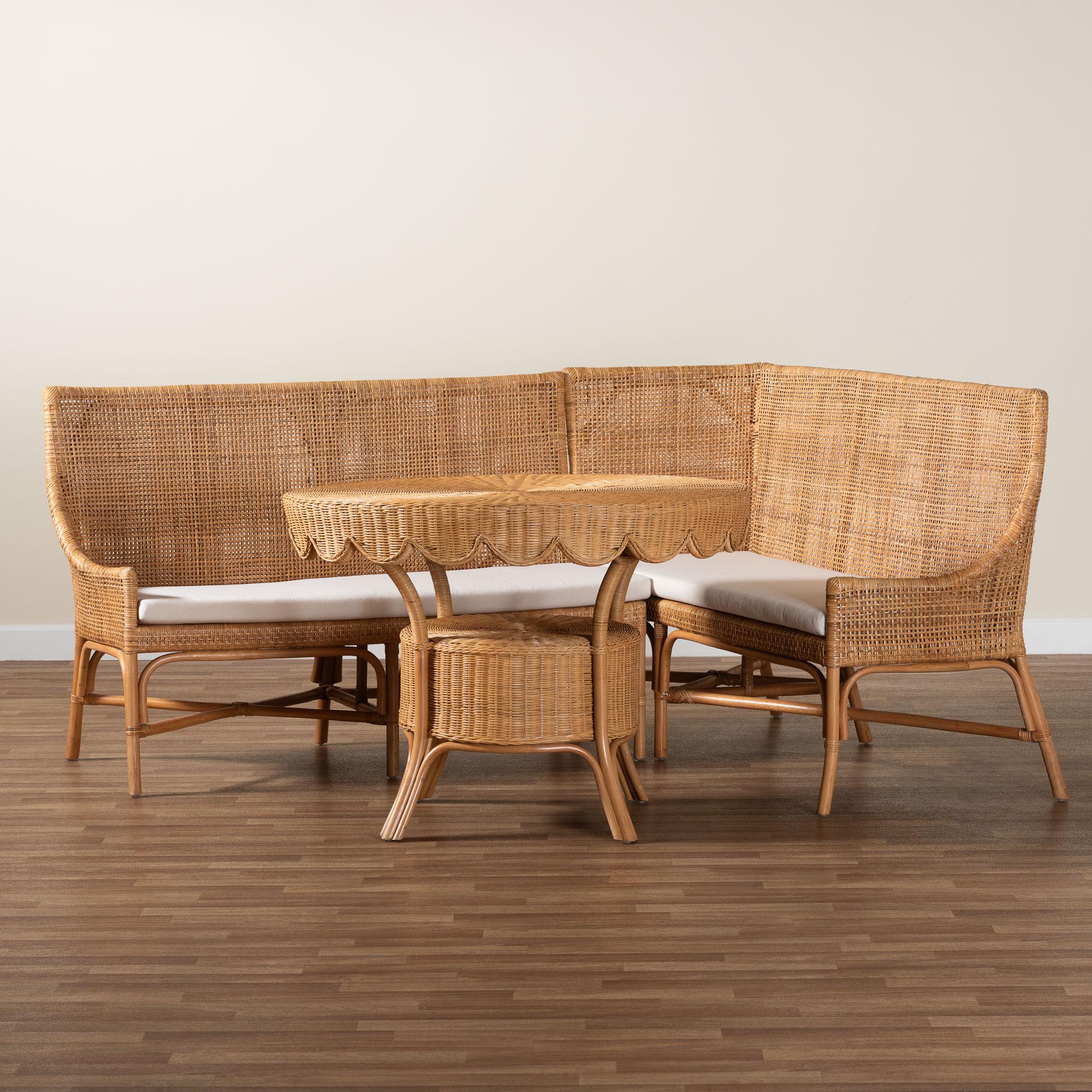 bali & pari Olivera Bohemian Light Honey Rattan 3-Piece Dining Nook Set