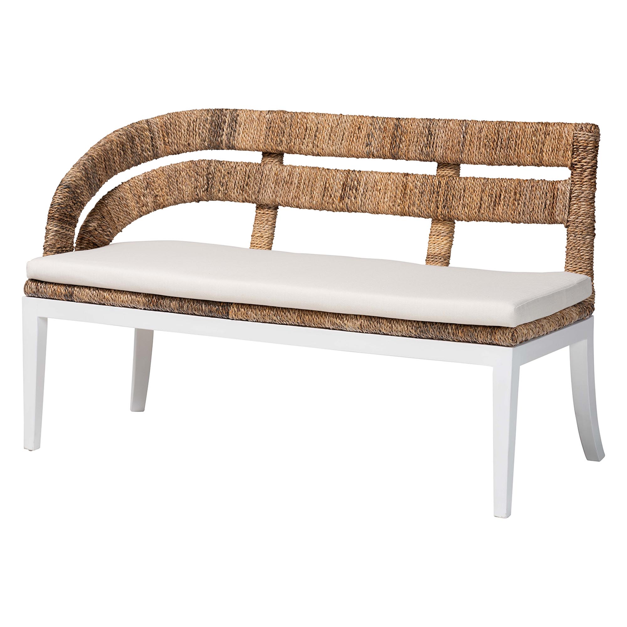 bali & pari Ubud Seagrass Dining Nook Set with Wood Table, Cushioned L-Shaped Bench and Chairs - Coastal Farmhouse Breakfast Corner Furniture Set for Kitchen or Dining Room, 5-Piece
