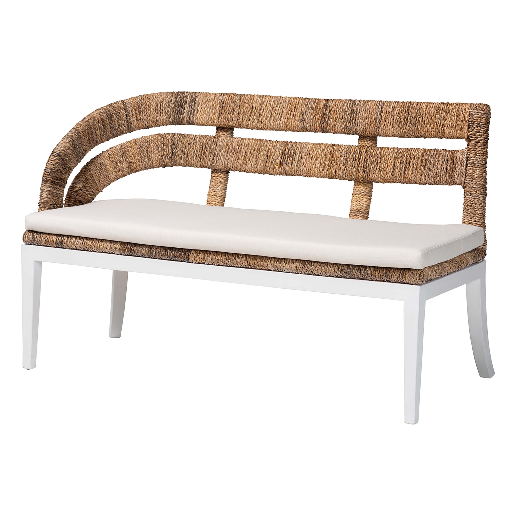 bali & pari Ubud Seagrass Dining Nook Set with Wood Dining Table and Cushioned L-Shaped Bench - Coastal Farmhouse Breakfast Corner Furniture Set for Kitchen or Dining Room, 3-Piece