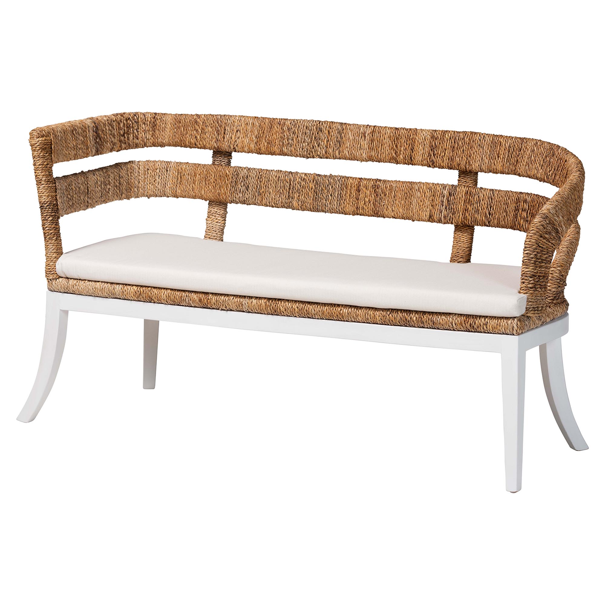 bali & pari Ubud Seagrass Dining Nook Set with Mahogany Wood Frame - L-Shaped Rattan Accent Corner Bench for Kitchen or Dining Room, 2-Piece