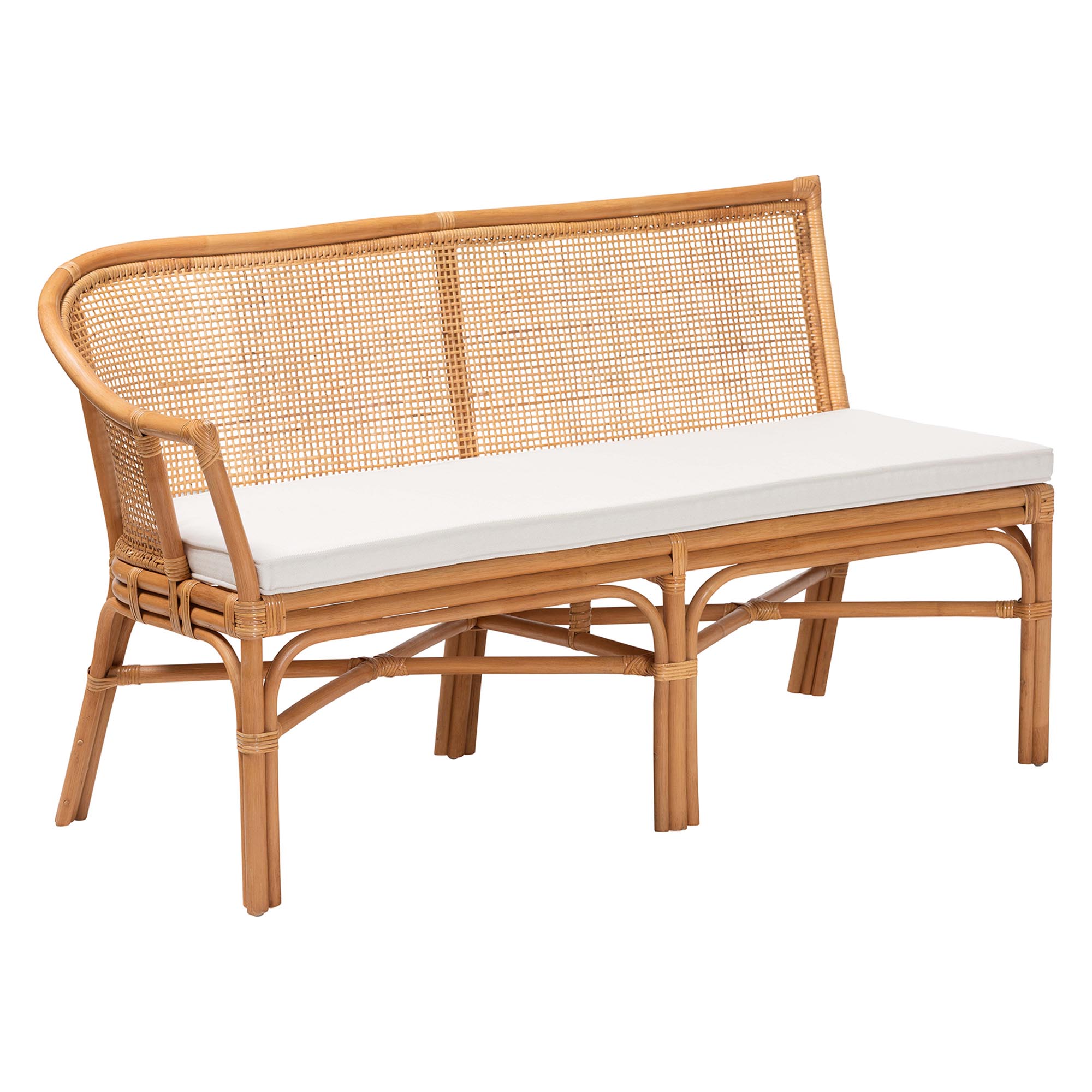 bali & pari Ceona 3-Piece Natural Rattan Dining Nook Set - L-Shaped Banquette Seating with Cushions and Wicker Table with Scallop Edge, Boho Coastal Style Dining