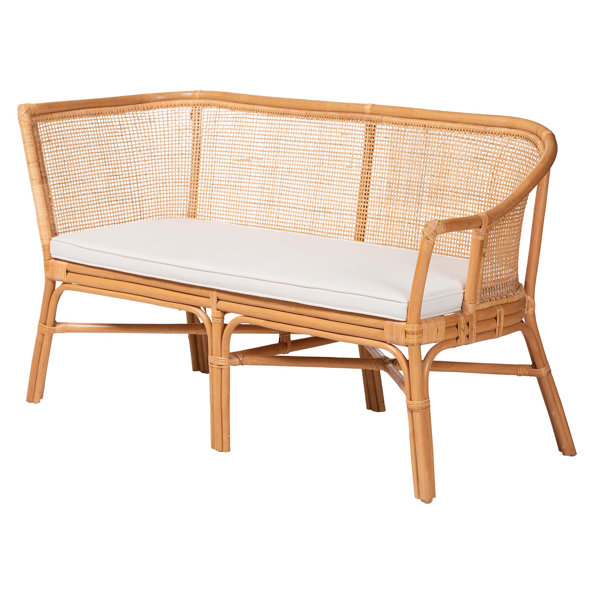 bali & pari Ceona 3-Piece Natural Rattan Dining Nook Set - L-Shaped Banquette Seating with Cushions and Wicker Table with Scallop Edge, Boho Coastal Style Dining