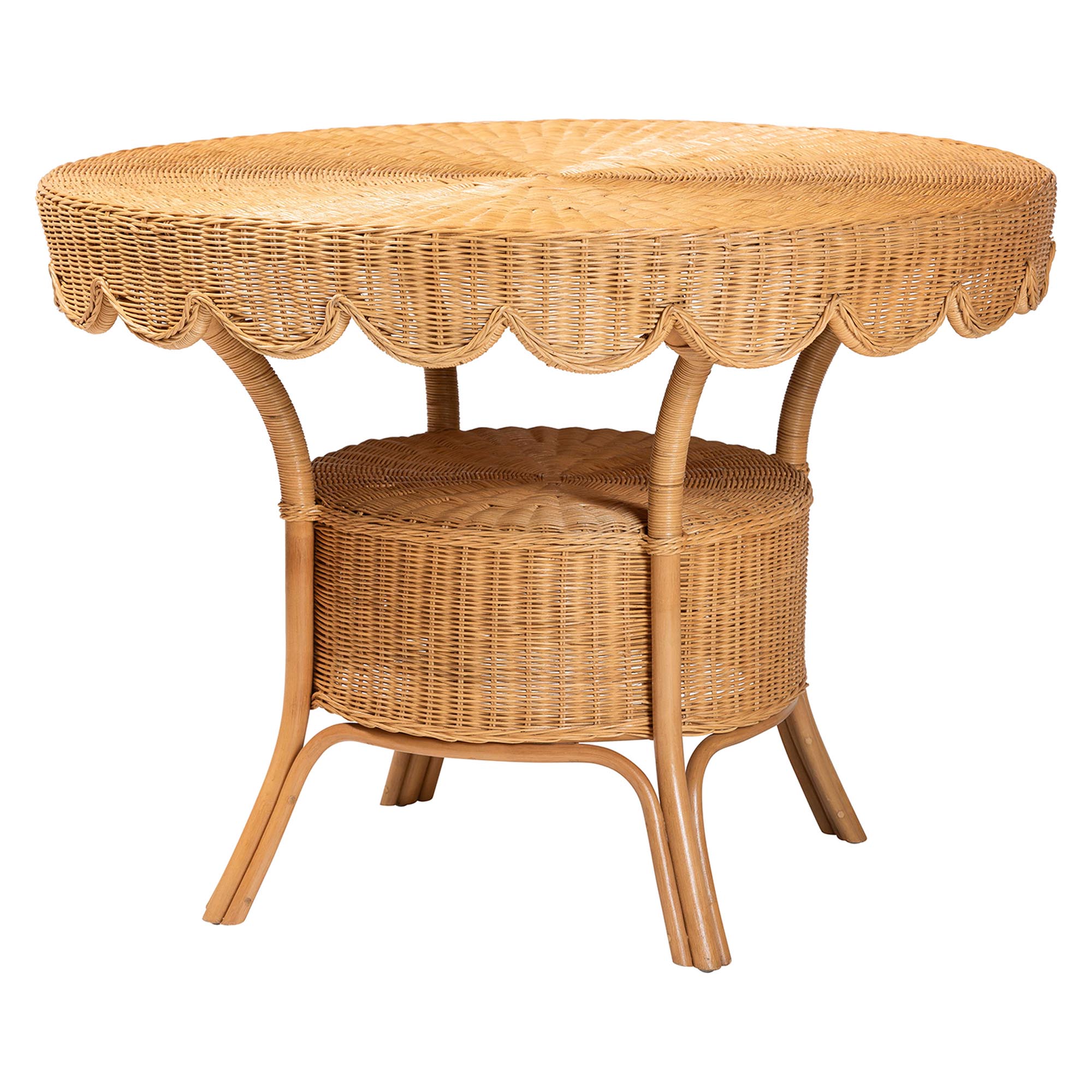 bali & pari Ceona 3-Piece Natural Rattan Dining Nook Set - L-Shaped Banquette Seating with Cushions and Wicker Table with Scallop Edge, Boho Coastal Style Dining