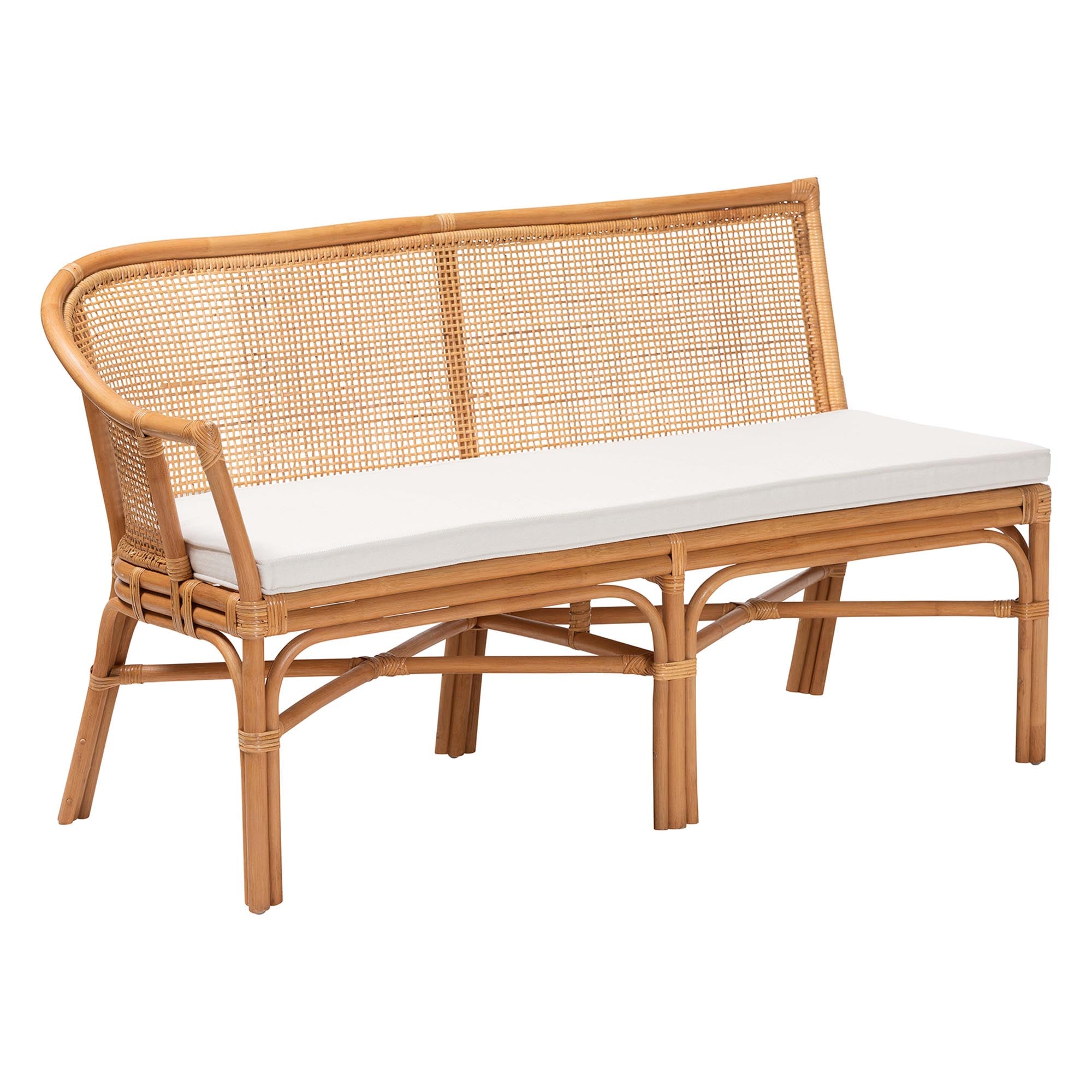 bali & pari Adede 2-Piece Natural Rattan Corner Bench Set - Handwoven Wicker L-Shaped Dining Nook Seating with Cushions, Boho Coastal Style Banquette for Kitchen, Dining or Sunroom