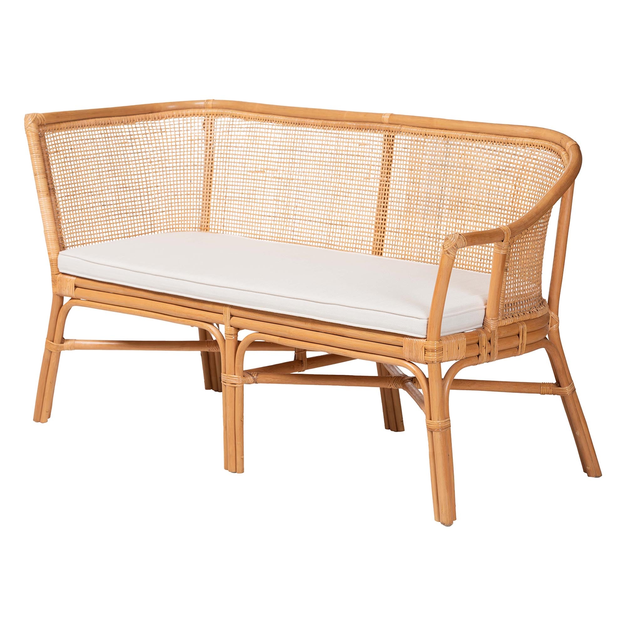 bali & pari Adede 2-Piece Natural Rattan Corner Bench Set - Handwoven Wicker L-Shaped Dining Nook Seating with Cushions, Boho Coastal Style Banquette for Kitchen, Dining or Sunroom