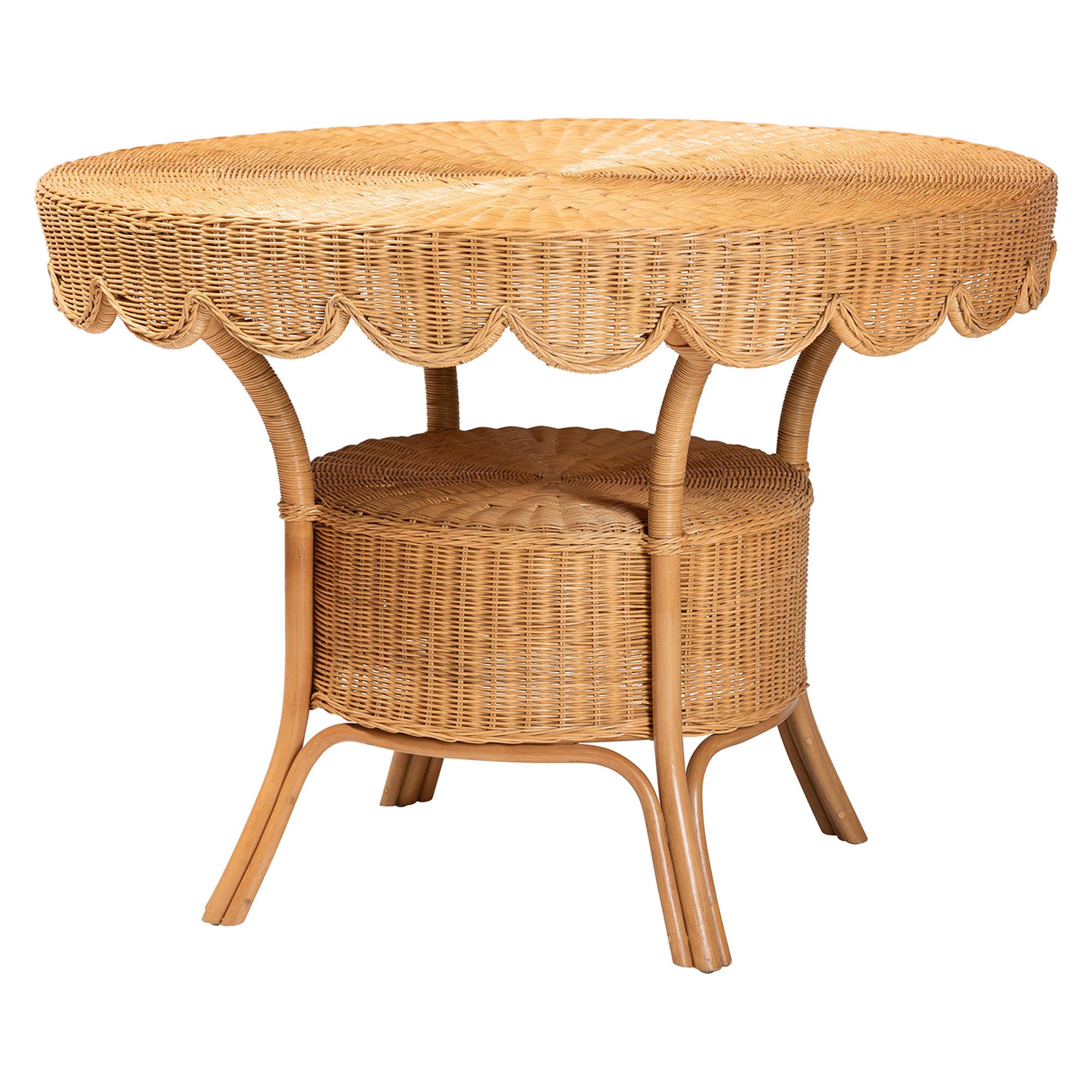 bali & pari Tyrone 5-Piece Rattan Dining Set - Round Wicker Table with Scallop Edge and 4 Side Chairs, Handwoven Boho Coastal Style for Dining, Kitchen or Sun Room, Light Honey