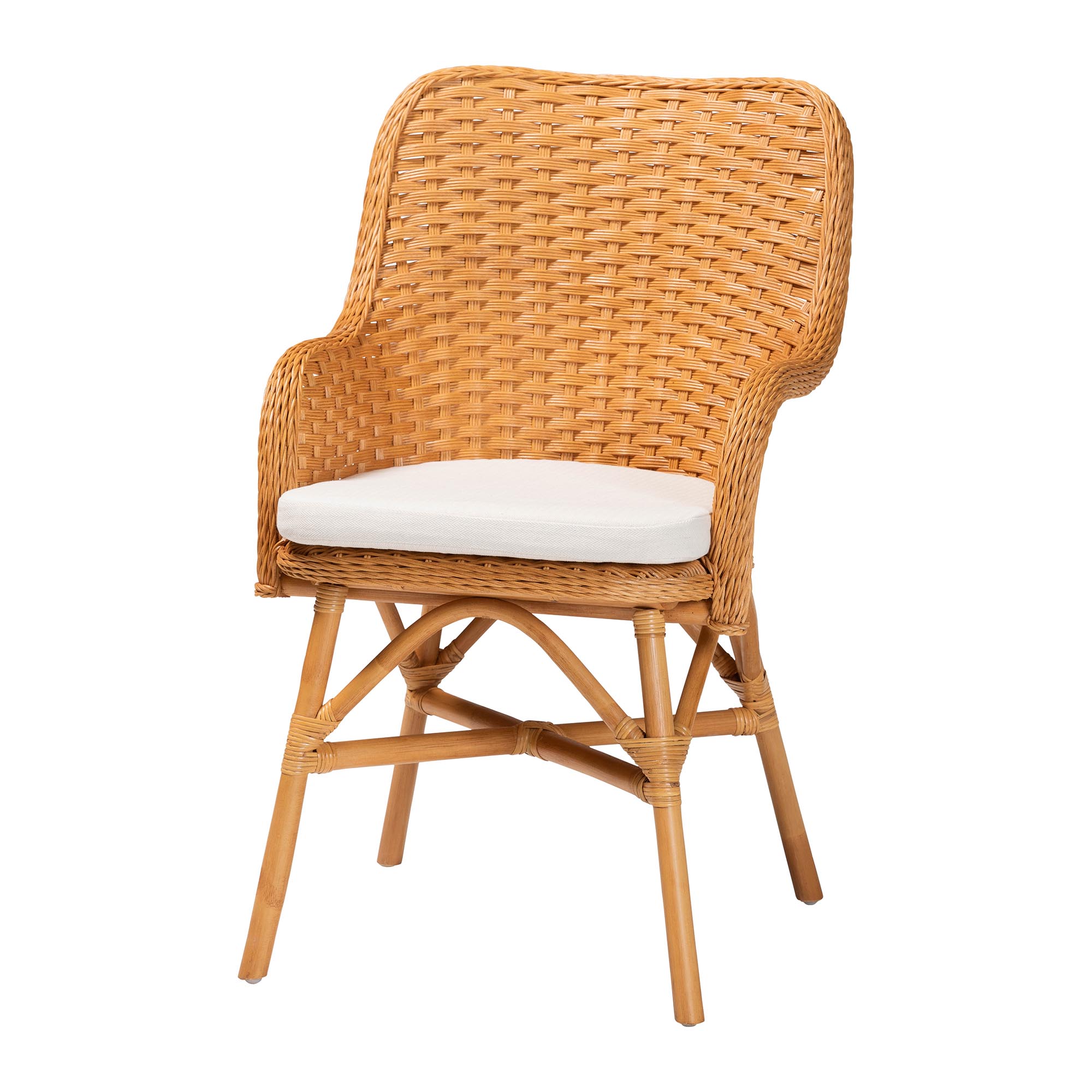 bali & pari Tucson 5-Piece Rattan Dining Set - Round Wicker Table with Scallop Edge and 4 Armchairs, Handwoven Boho Coastal Style for Dining, Kitchen or Sun Room, Light Honey