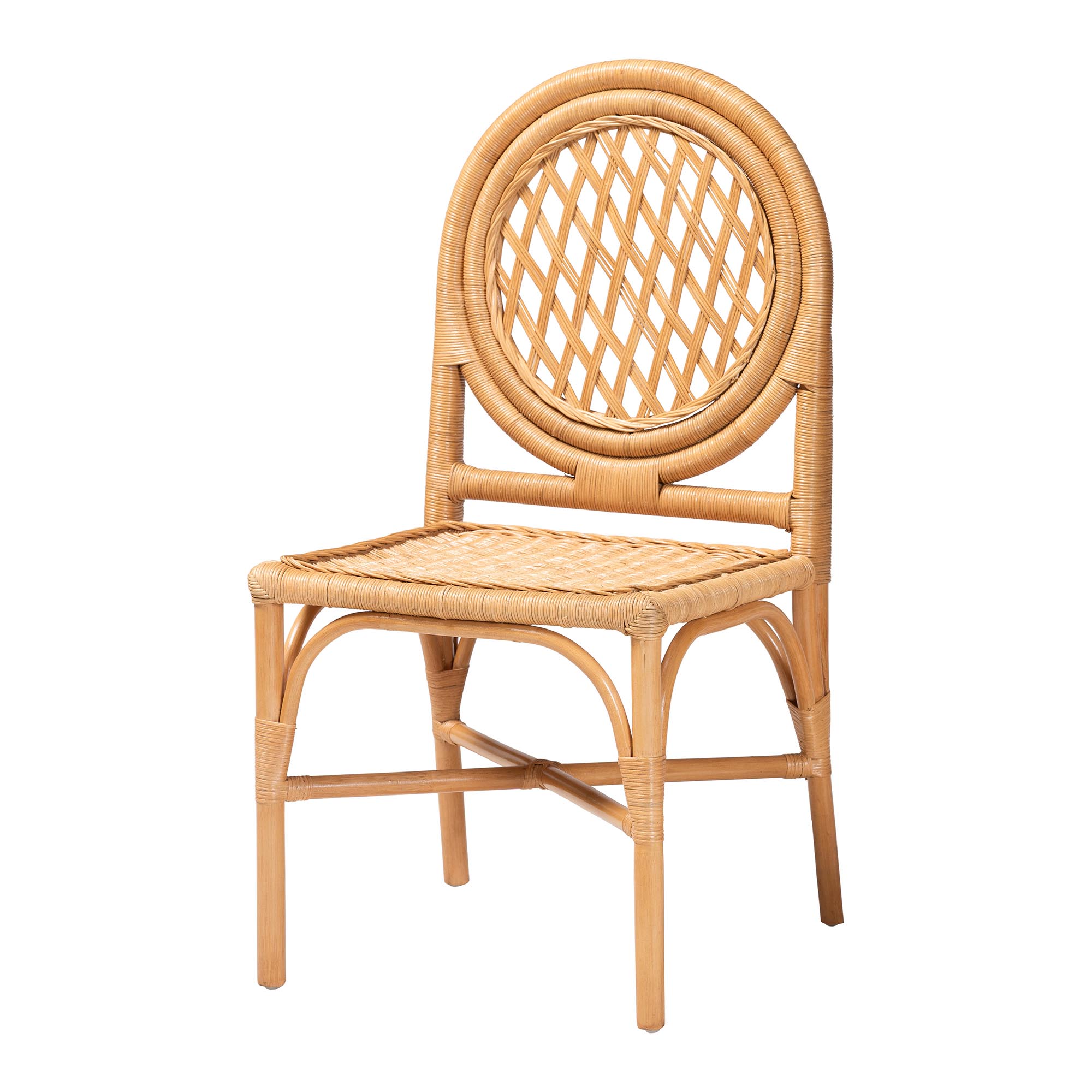 bali & pari Troy 5-Piece Rattan Dining Set - Round Wicker Table with Scallop Edge and 4 Lattice Back Chairs, Handwoven Boho Coastal Style for Indoor Kitchen or Dining Room, Light Honey