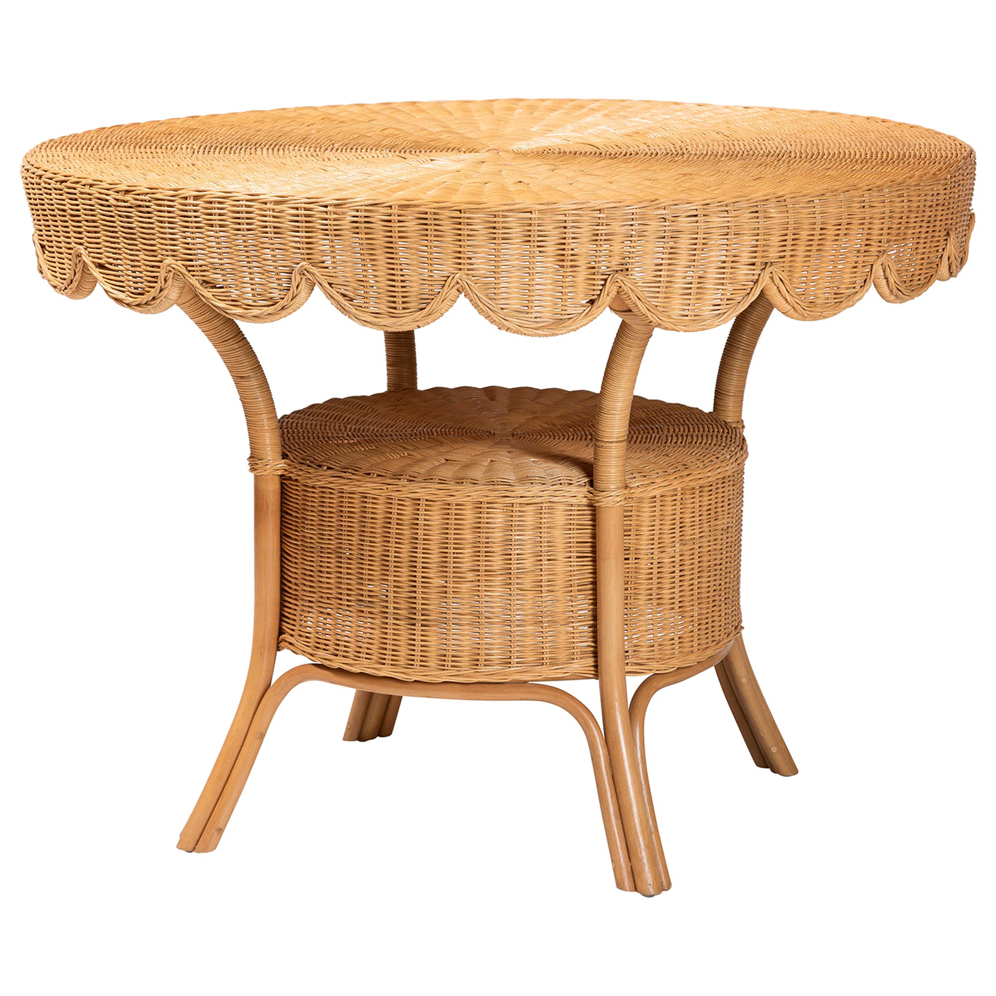 bali & pari Trenton 5-Piece Rattan Dining Set - Round Wicker Table with Scallop Edge and 4 Side Chairs, Handwoven Boho Coastal Style for Dining, Kitchen or Sun Room, Light Honey
