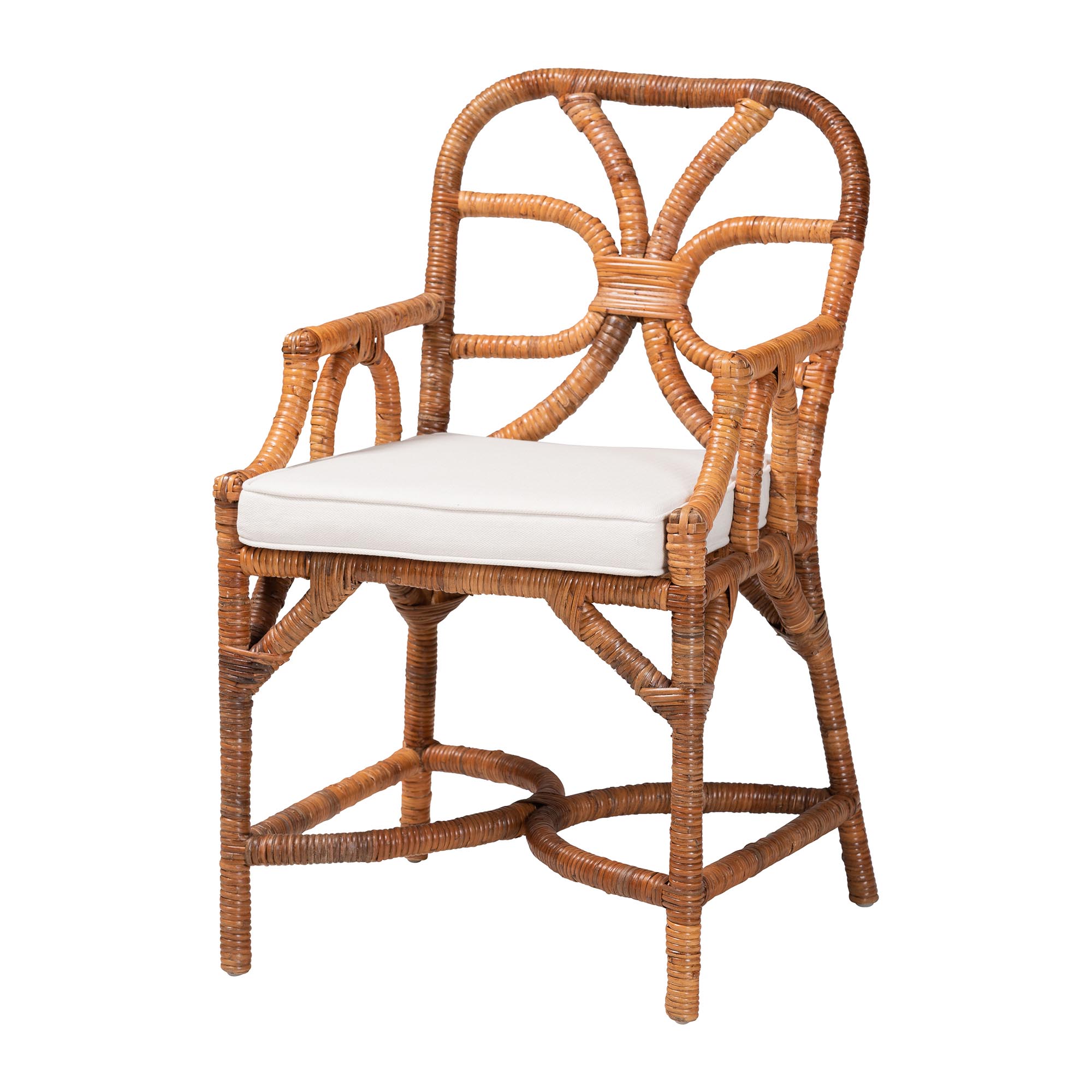bali & pari Trevor 5-Piece Rattan Dining Set - Round Wicker Table with Scallop Edge and 4 Armchairs, Handwoven Boho Coastal Style for Dining, Kitchen or Sun Room, Light Honey