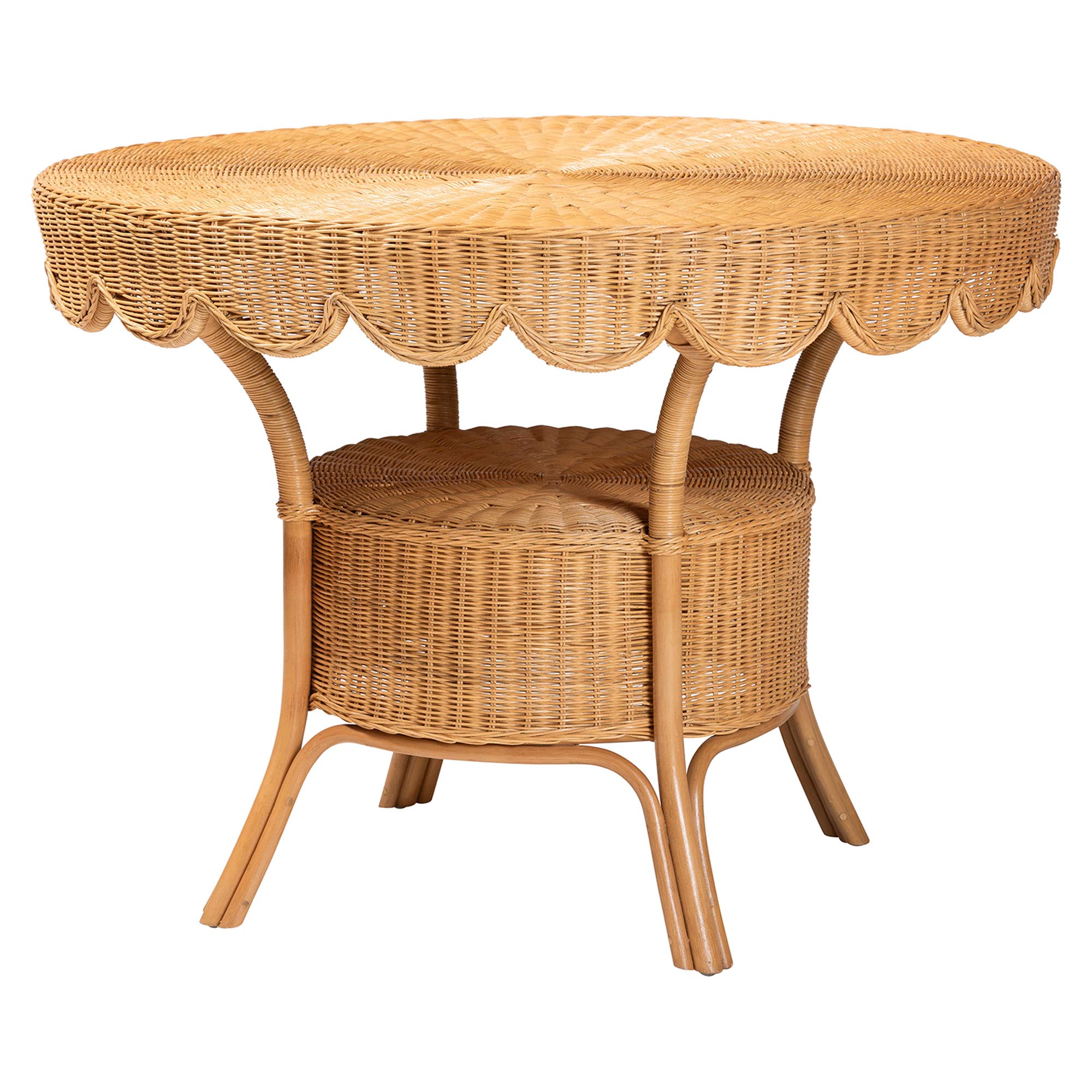 bali & pari Tony 5-Piece Natural Rattan Dining Set with Round Scalloped Edge Table and 4 Chairs, Handwoven Wicker Dining Furniture with Cushioned Seats, Boho Coastal Kitchen or Dining Room Set