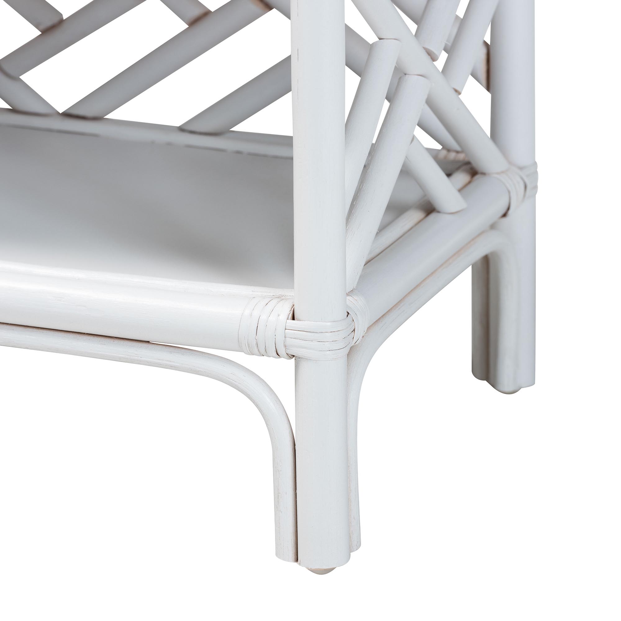 bali & pari Tiaret Natural Rattan Nightstand with Drawer and Shelves - Chippendale -Style Bedside Table for Bedroom or Coastal Living Spaces, White
