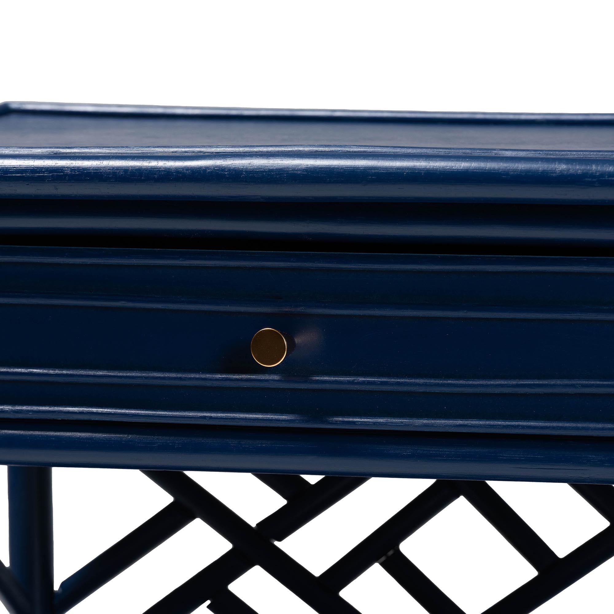 bali & pari Tiaret Natural Rattan Nightstand with Drawer and Shelves - Chippendale -Style Bedside Table for Bedroom or Coastal Living Spaces, Blue