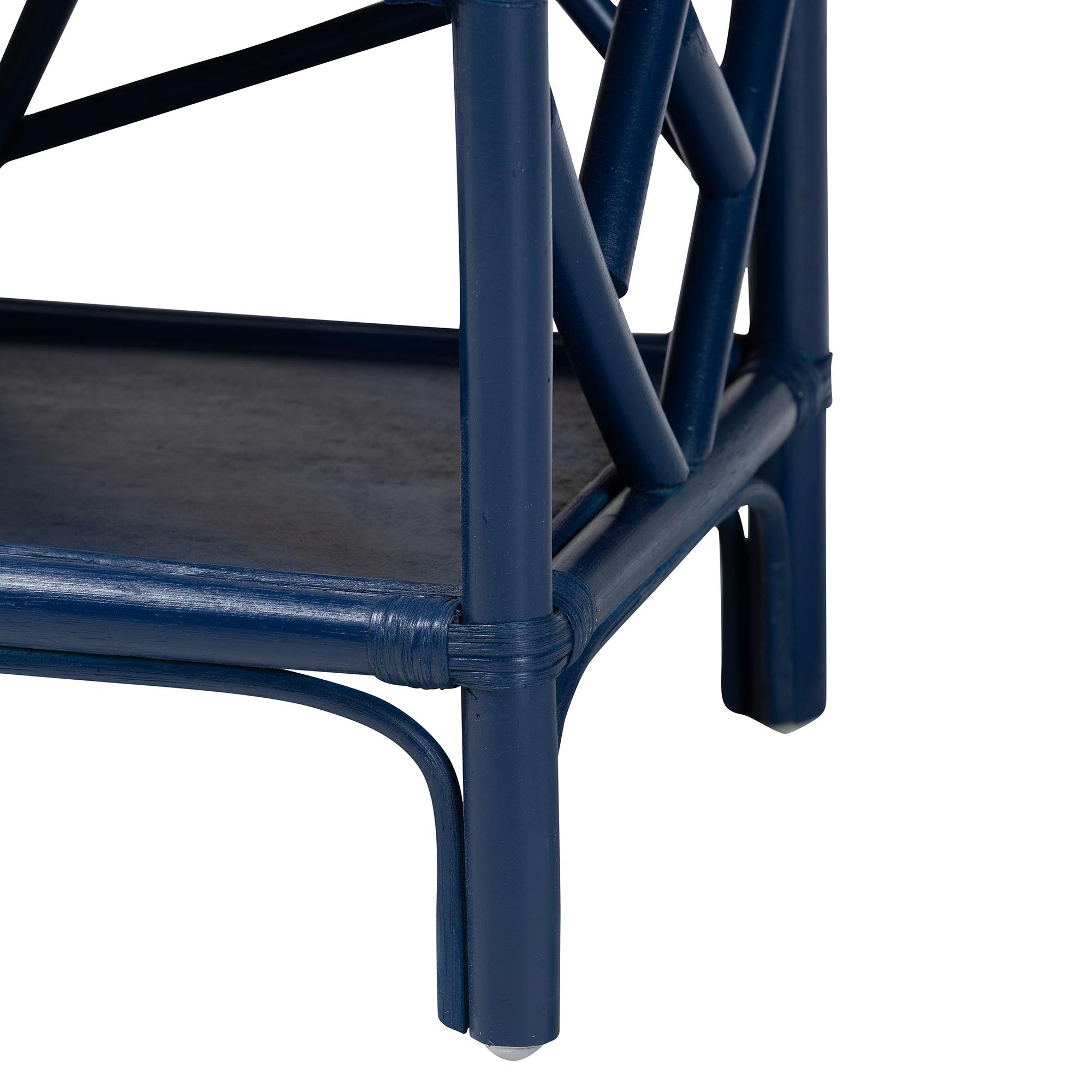 bali & pari Daina Natural Rattan Nightstand with Drawer and Open Shelves - Coastal Bedside Table with Geometric Design, Blue