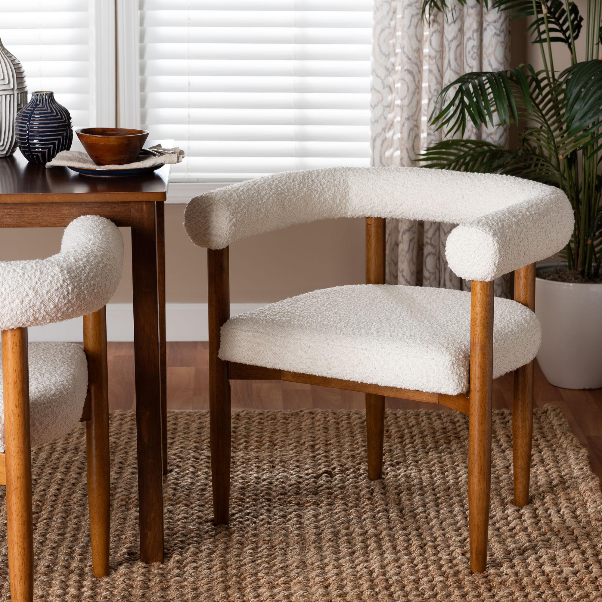 Baxton Studio Caia Boucle Dining Chair - Modern Upholstered Accent Armchair, Cream, Minimalist Design