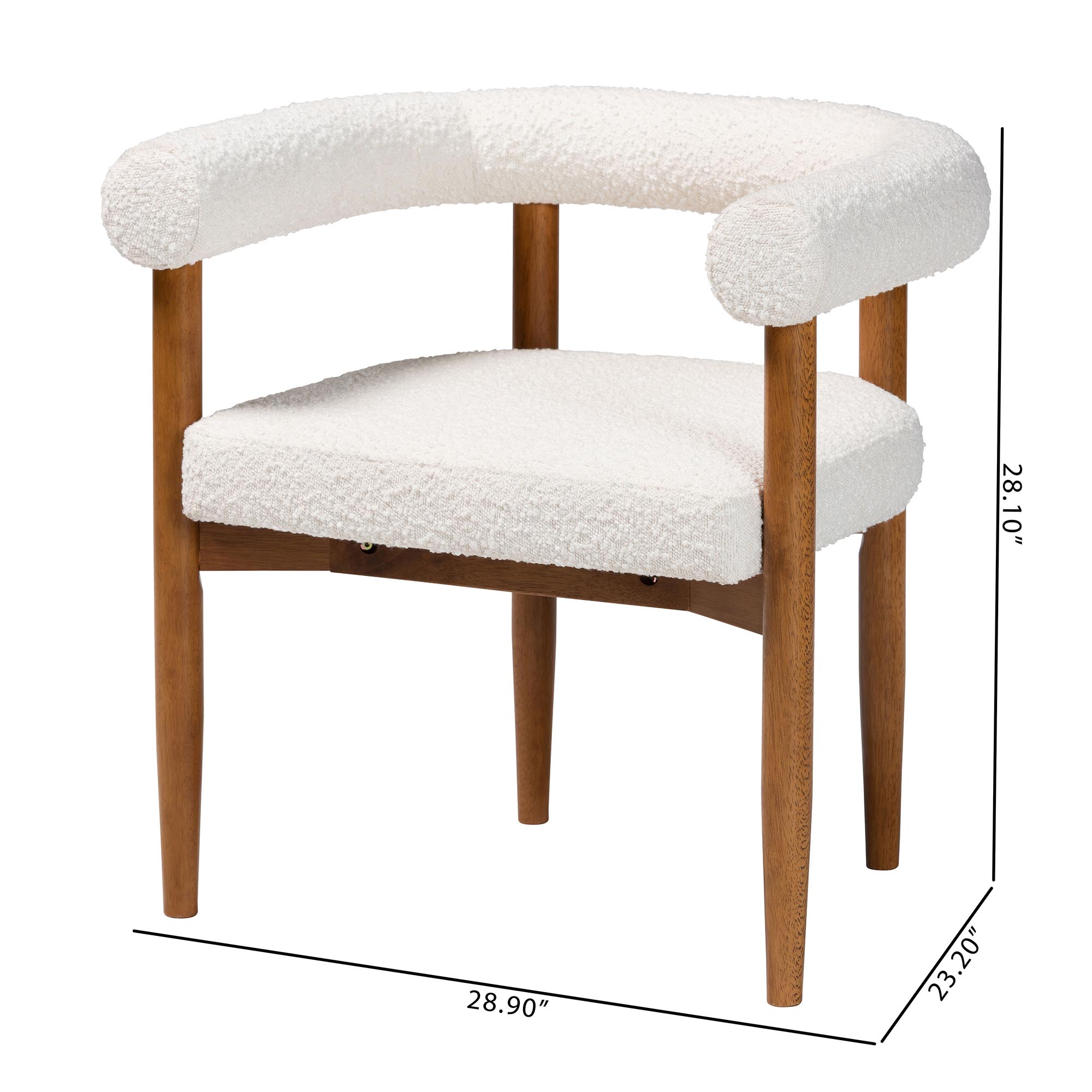 Baxton Studio Caia Boucle Dining Chair - Modern Upholstered Accent Armchair, Cream, Minimalist Design