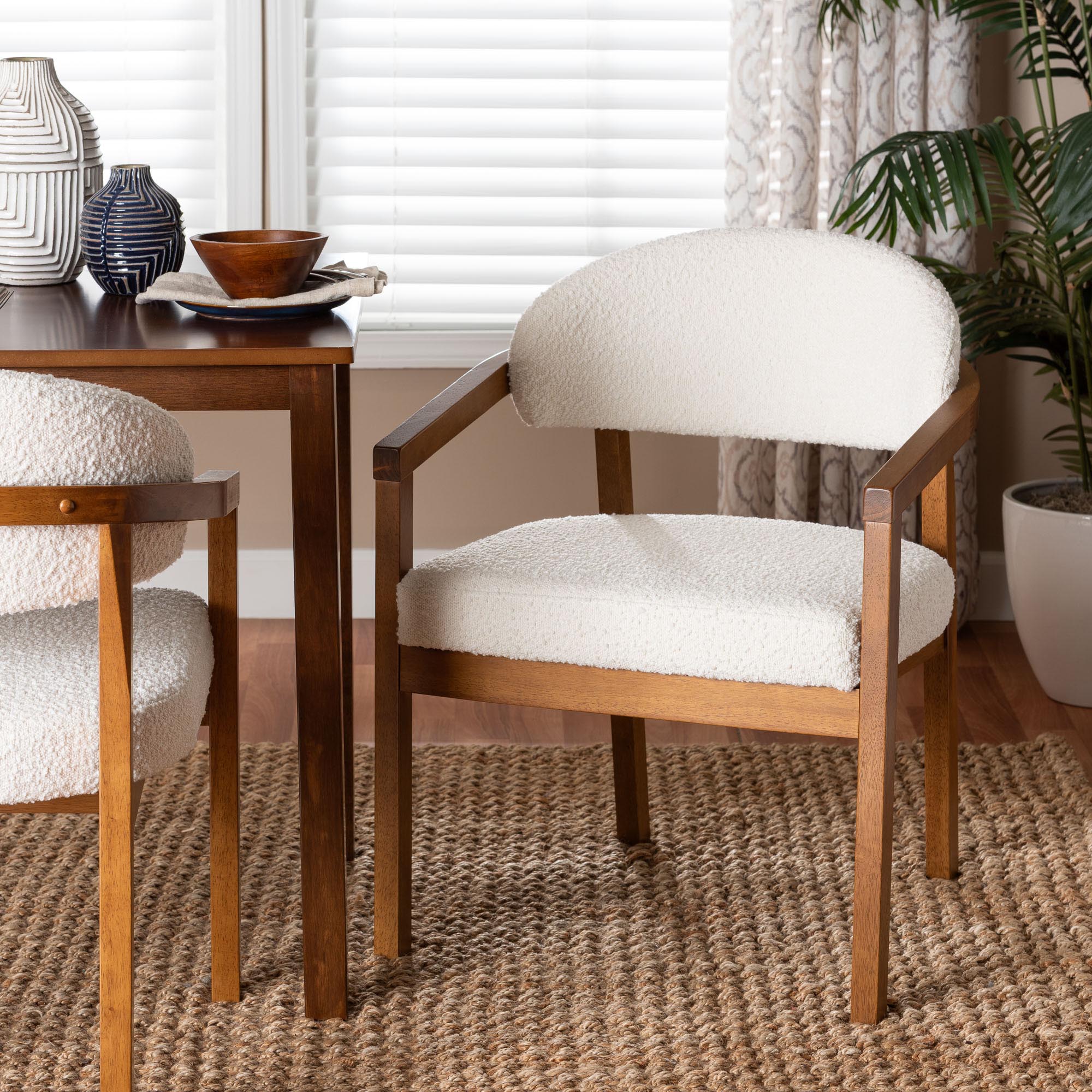 Baxton Studio Biana Boucle Dining Chair - Modern Upholstered Accent Armchair, Cream, Minimalist Design