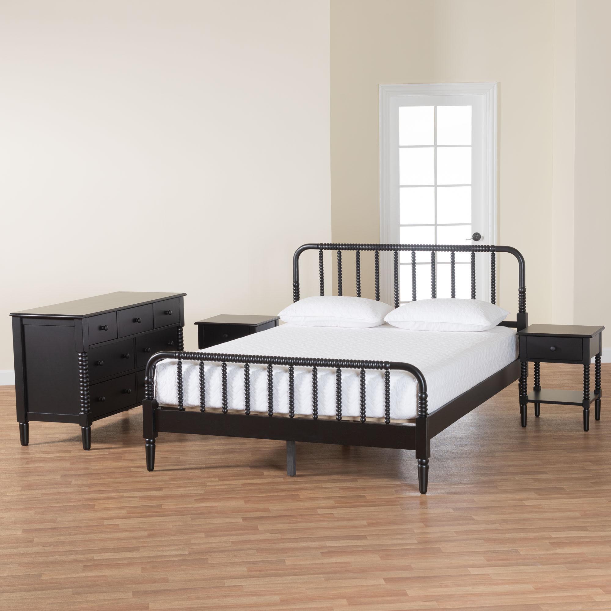 Baxton Studio Braith Farmhouse Black Spindle Wood King Size 4-Piece Bedroom Set with Two Nightstands
