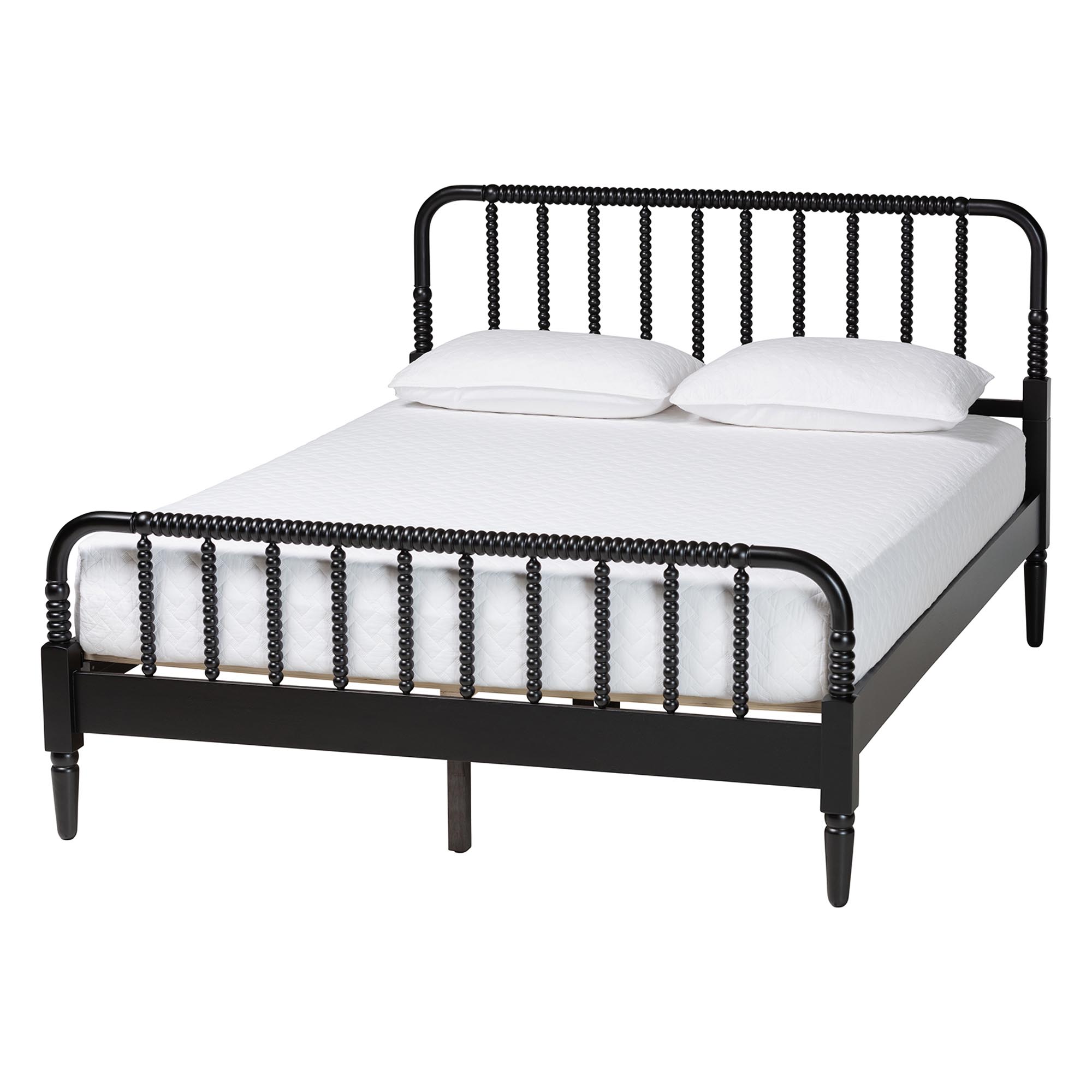 Baxton Studio Braith Farmhouse Black Spindle Wood King Size 4-Piece Bedroom Set with Two Nightstands