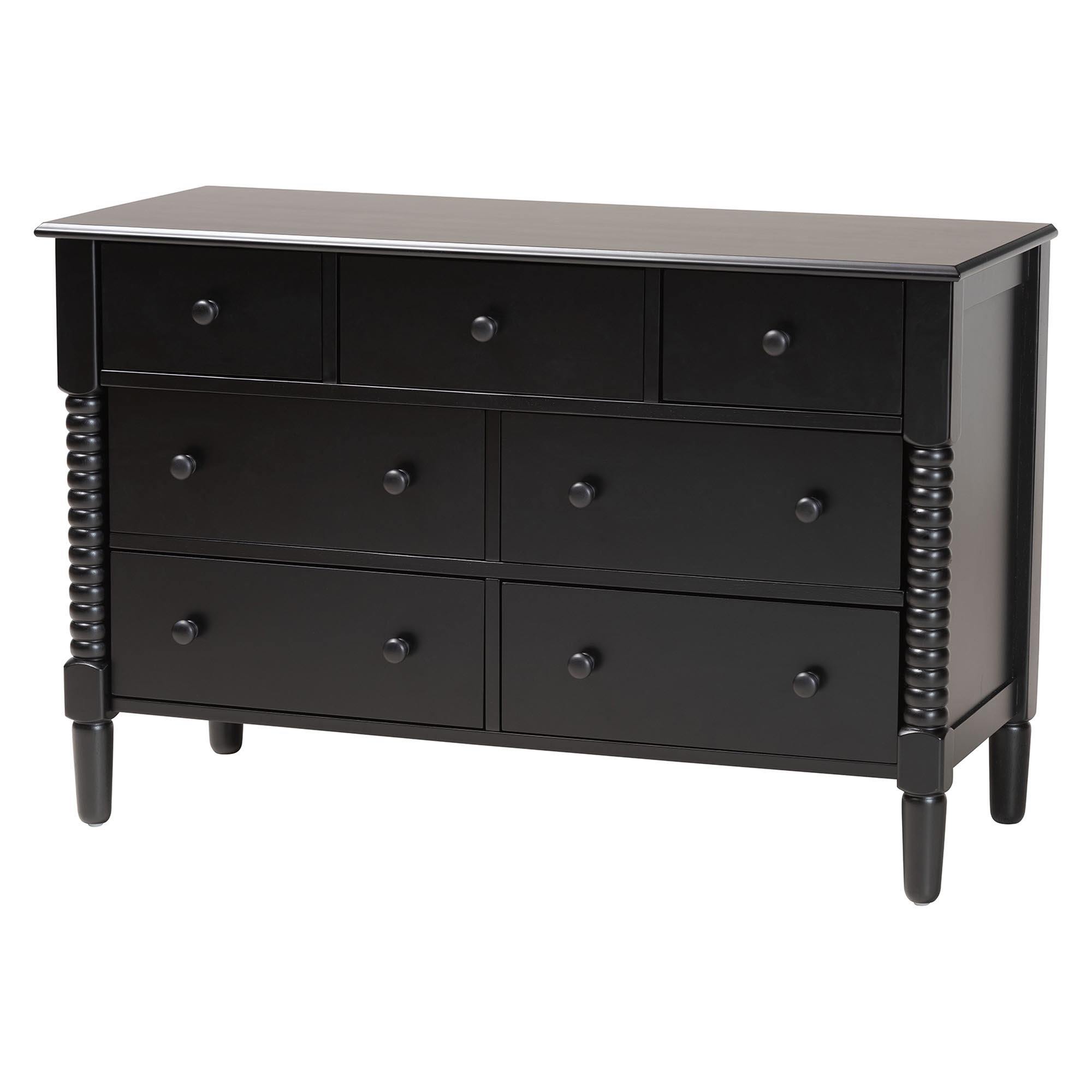 Baxton Studio Braith Farmhouse Black Spindle Wood Queen Size 4-Piece Bedroom Set with Two Nightstands