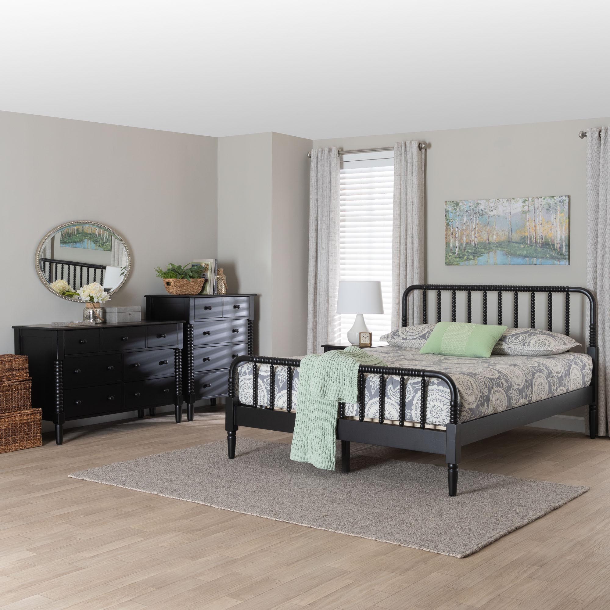 Baxton Studio Braith Farmhouse Black Spindle Wood King Size 4-Piece Bedroom Set