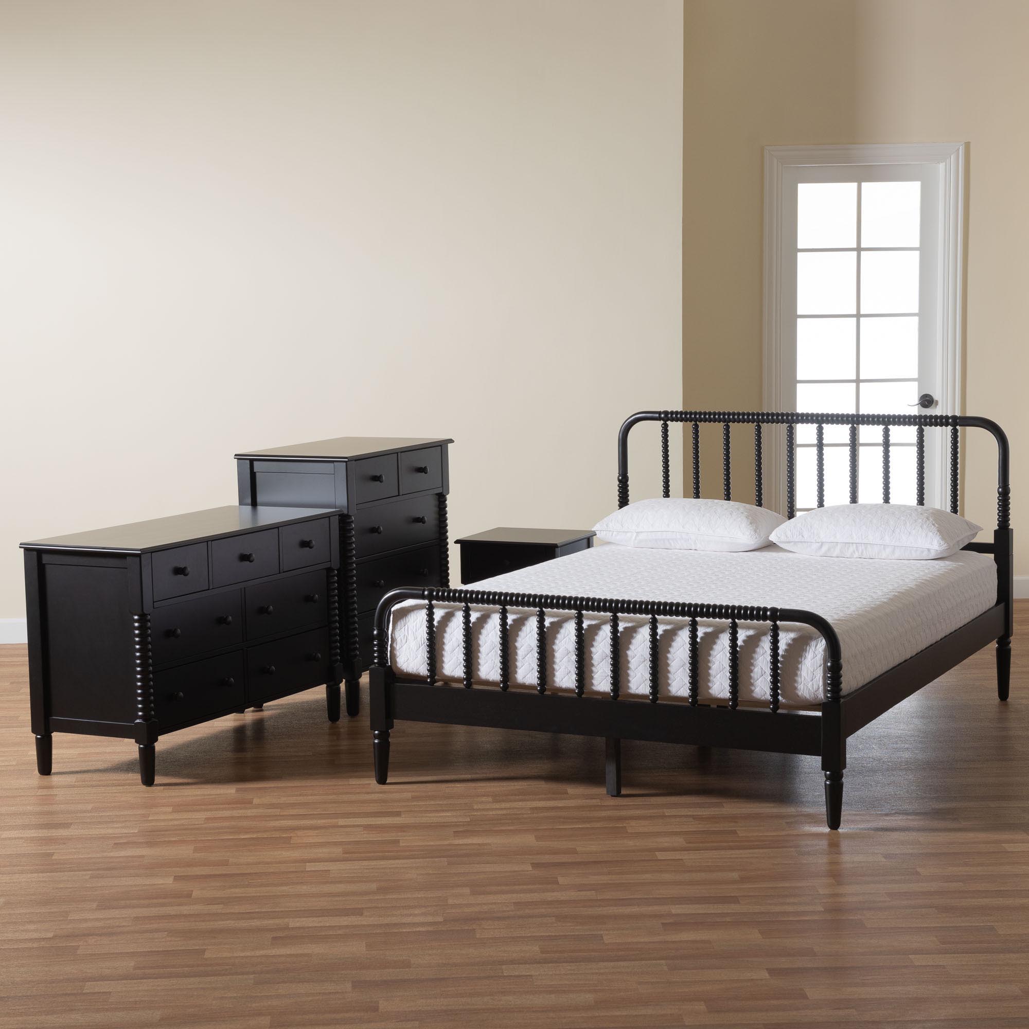 Baxton Studio Braith Farmhouse Black Spindle Wood Queen Size 4-Piece Bedroom Set