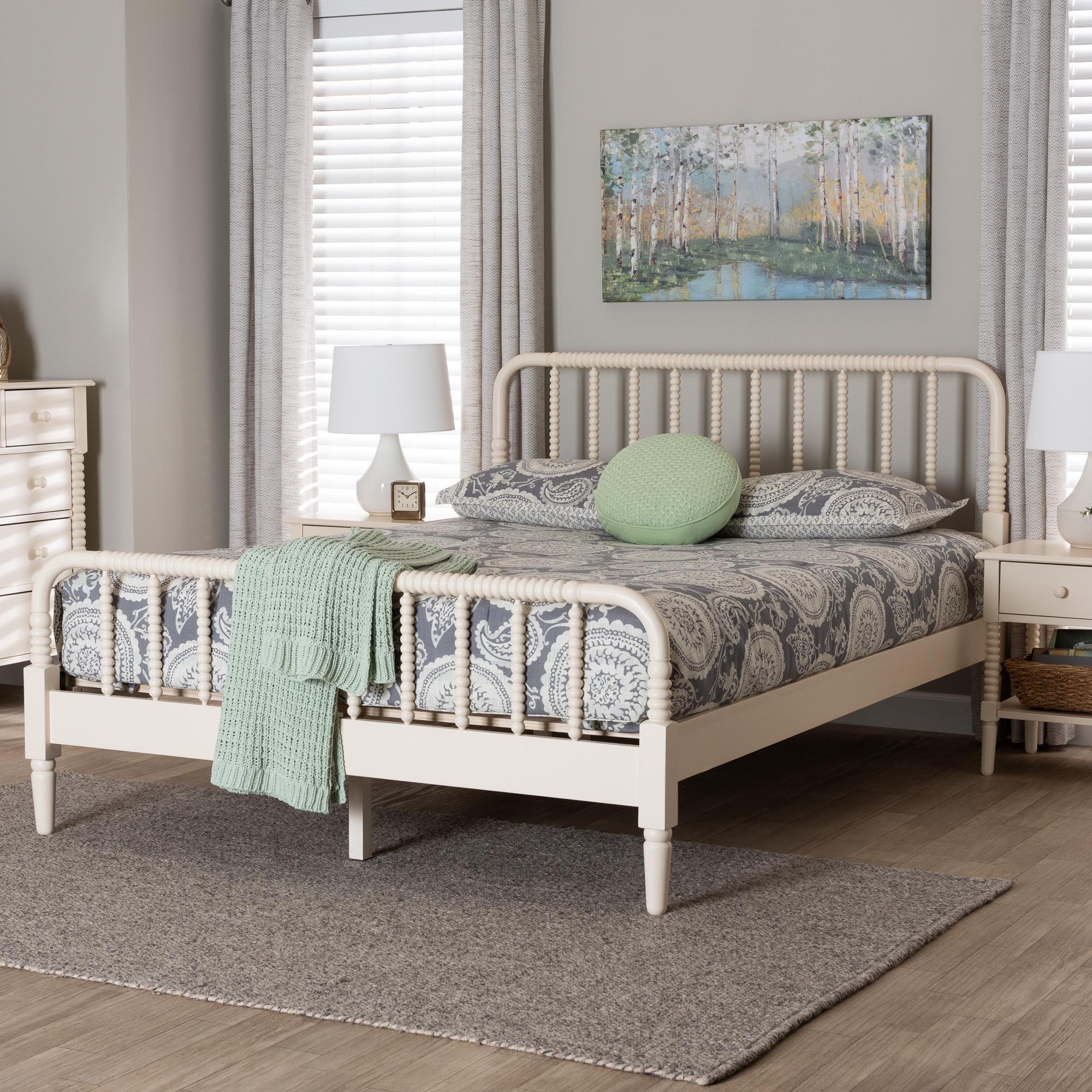 Baxton Studio Braith Farmhouse Ivory Spindle Wood King Size Platform Bed
