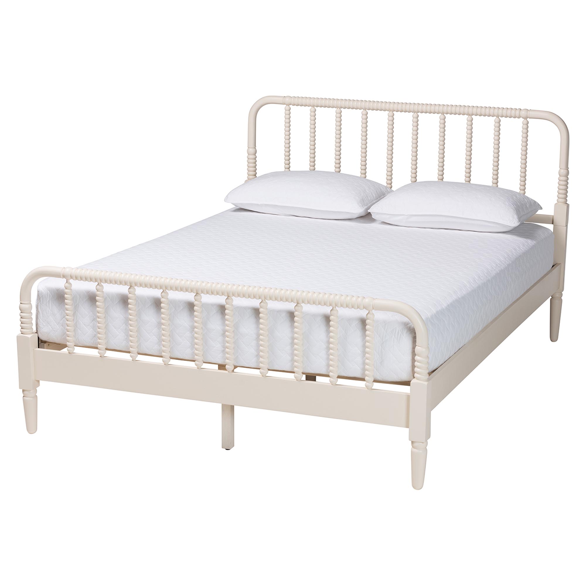 Baxton Studio Braith Farmhouse Ivory Spindle Wood King Size 4-Piece Bedroom Set with Two Nightstands