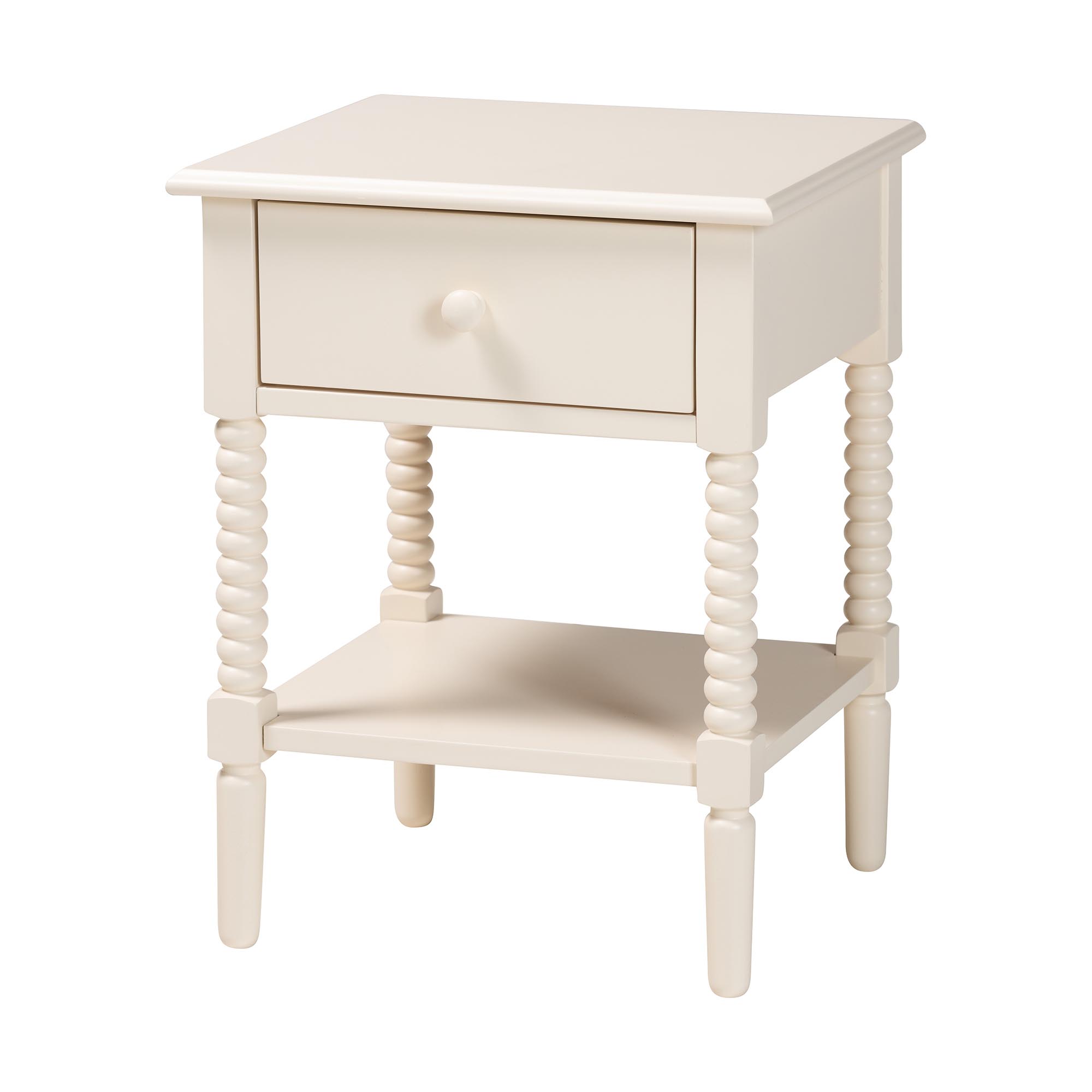 Baxton Studio Braith Farmhouse Ivory Spindle Wood King Size 4-Piece Bedroom Set with Two Nightstands
