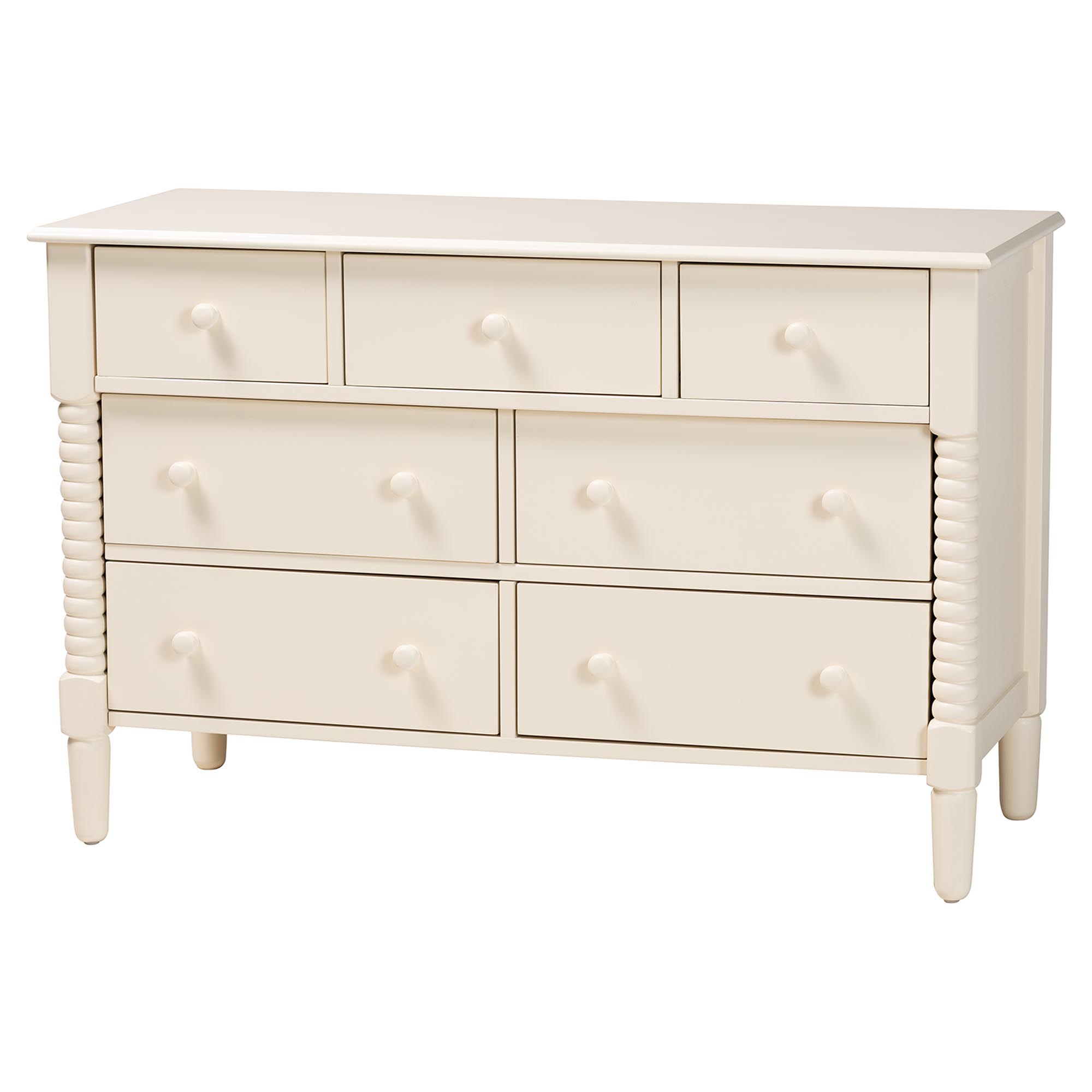 Baxton Studio Braith Farmhouse Ivory Spindle Wood King Size 4-Piece Bedroom Set with Two Nightstands