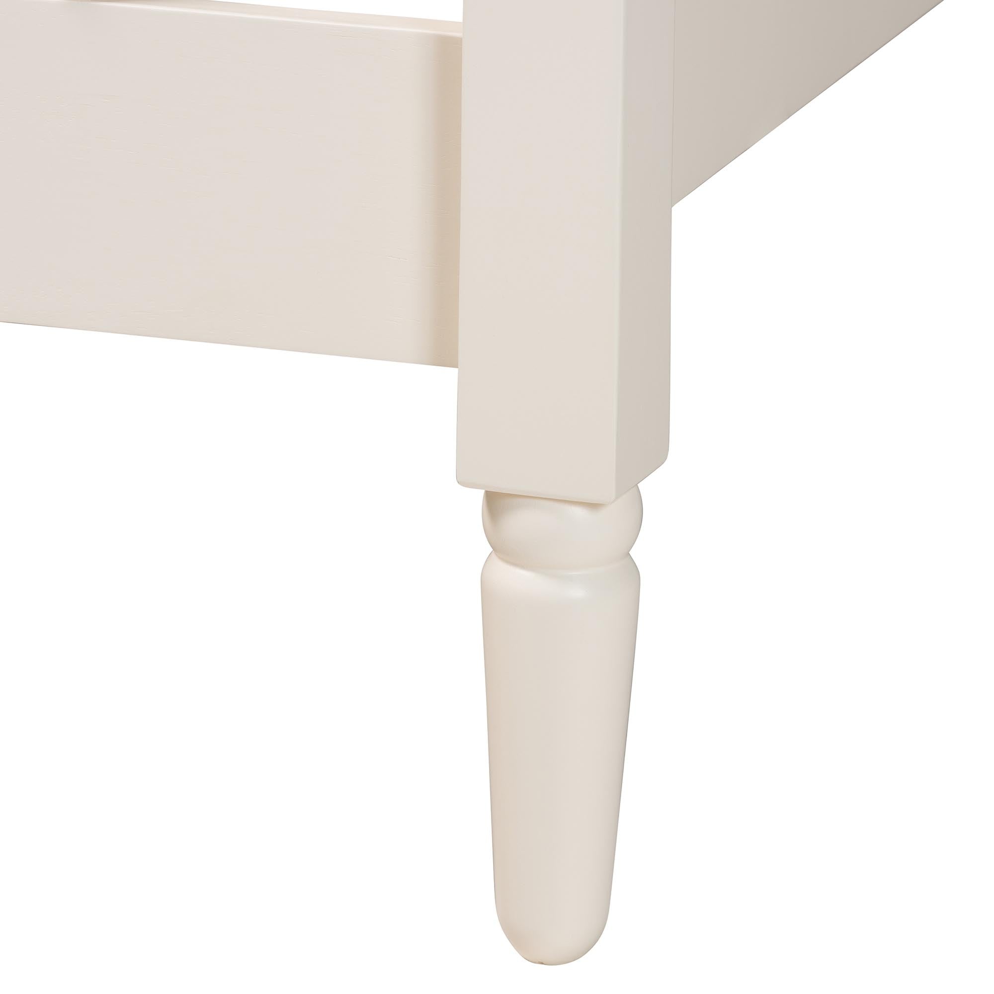 Baxton Studio Braith Farmhouse Ivory Spindle Wood Queen Size 4-Piece Bedroom Set with Two Nightstands