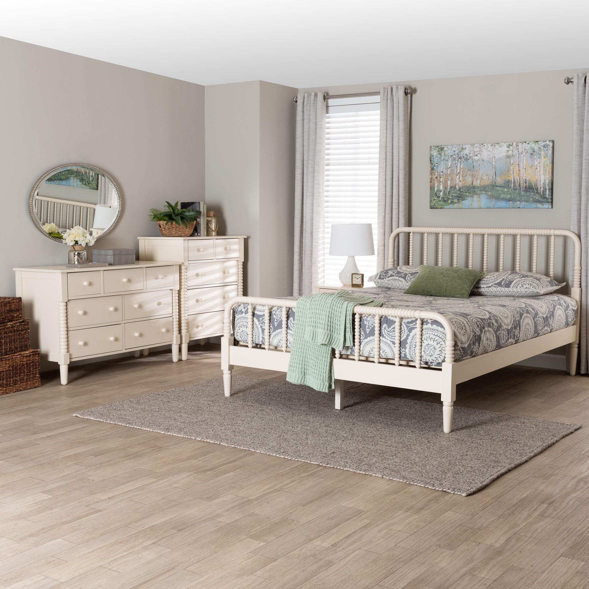 Baxton Studio Braith Farmhouse Ivory Spindle Wood Queen Size 4-Piece Bedroom Set